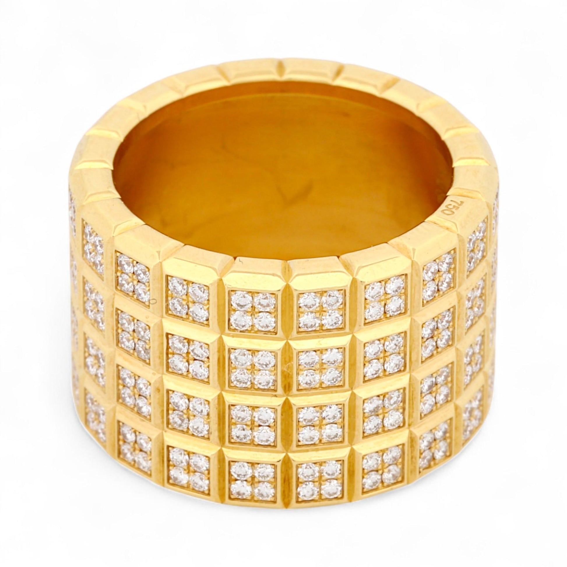 Rare Chopard Ice Cube 4-Row Pavé Diamond Ring in 18K Yellow Gold – Size 7.5