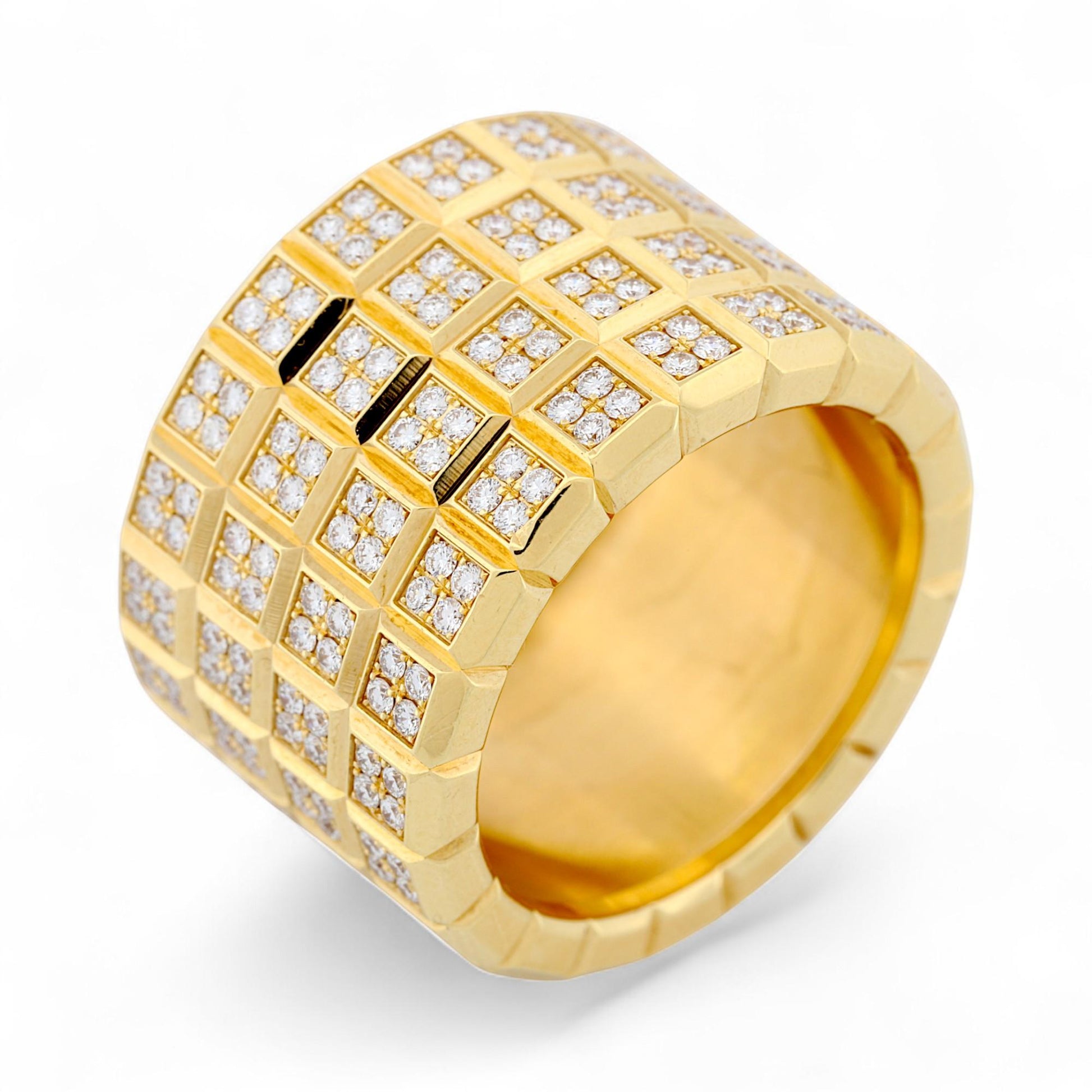 Rare Chopard Ice Cube 4-Row Pavé Diamond Ring in 18K Yellow Gold – Size 7.5