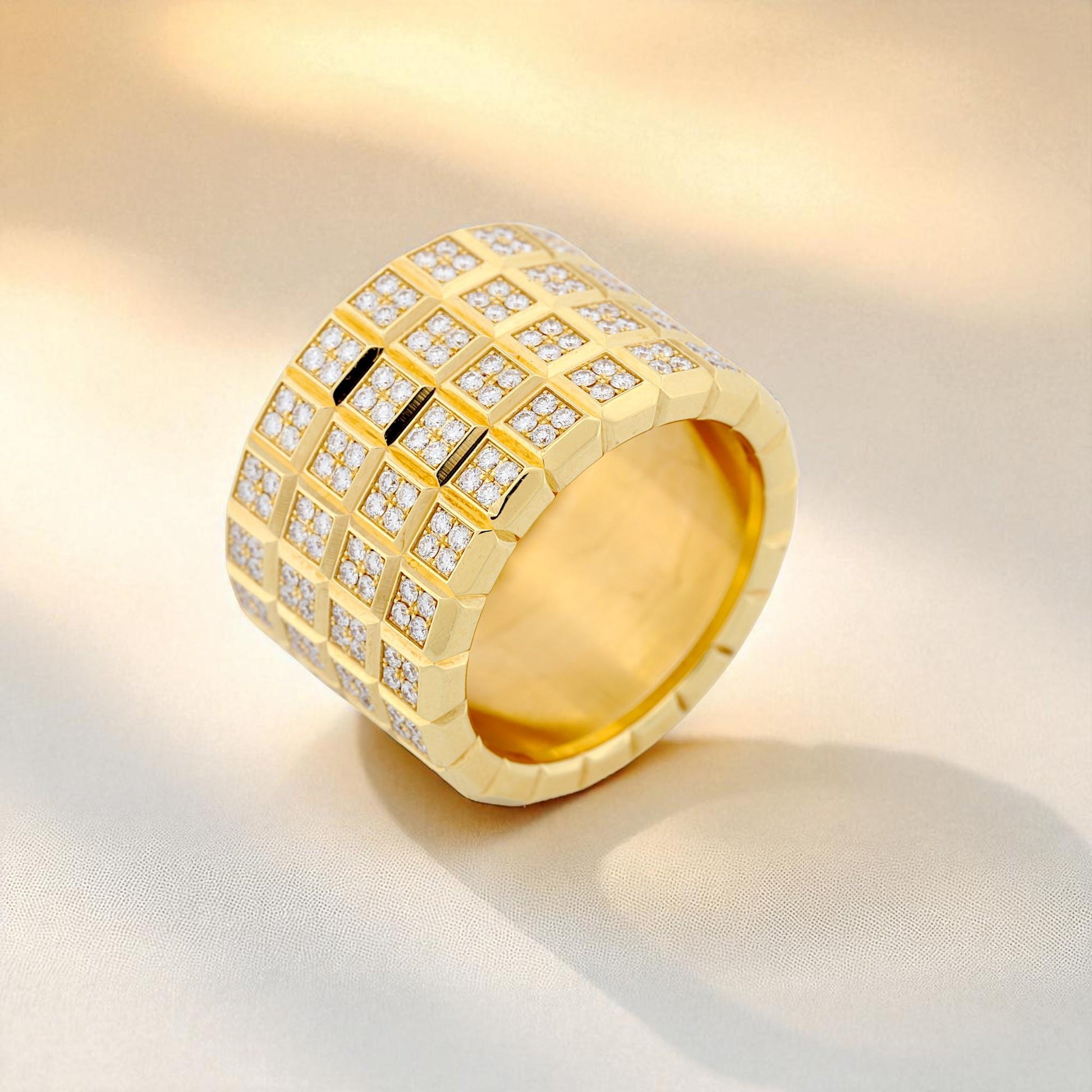 Rare Chopard Ice Cube 4-Row Pavé Diamond Ring in 18K Yellow Gold – Size 7.5
