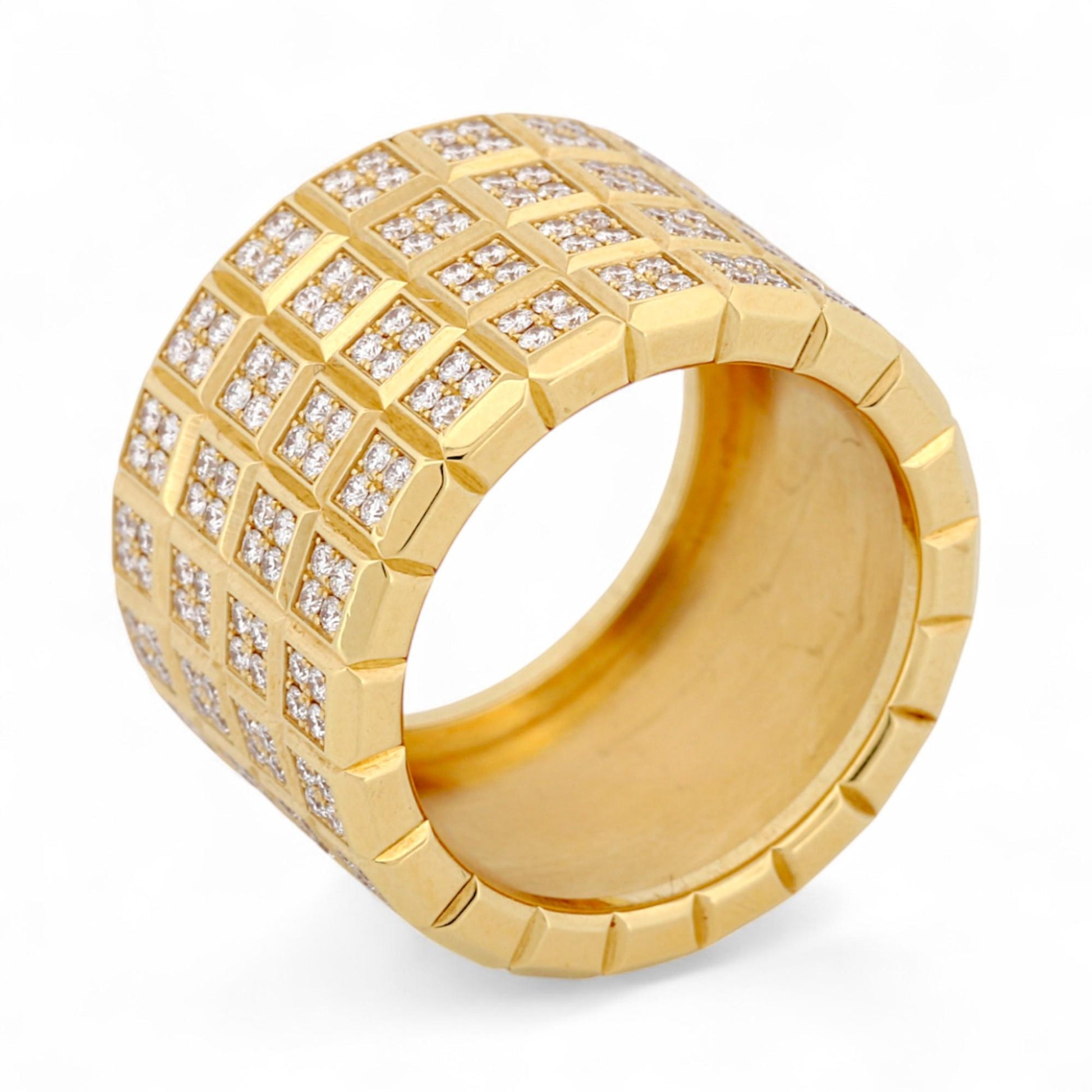Rare Chopard Ice Cube 4-Row Pavé Diamond Ring in 18K Yellow Gold – Size 7.5