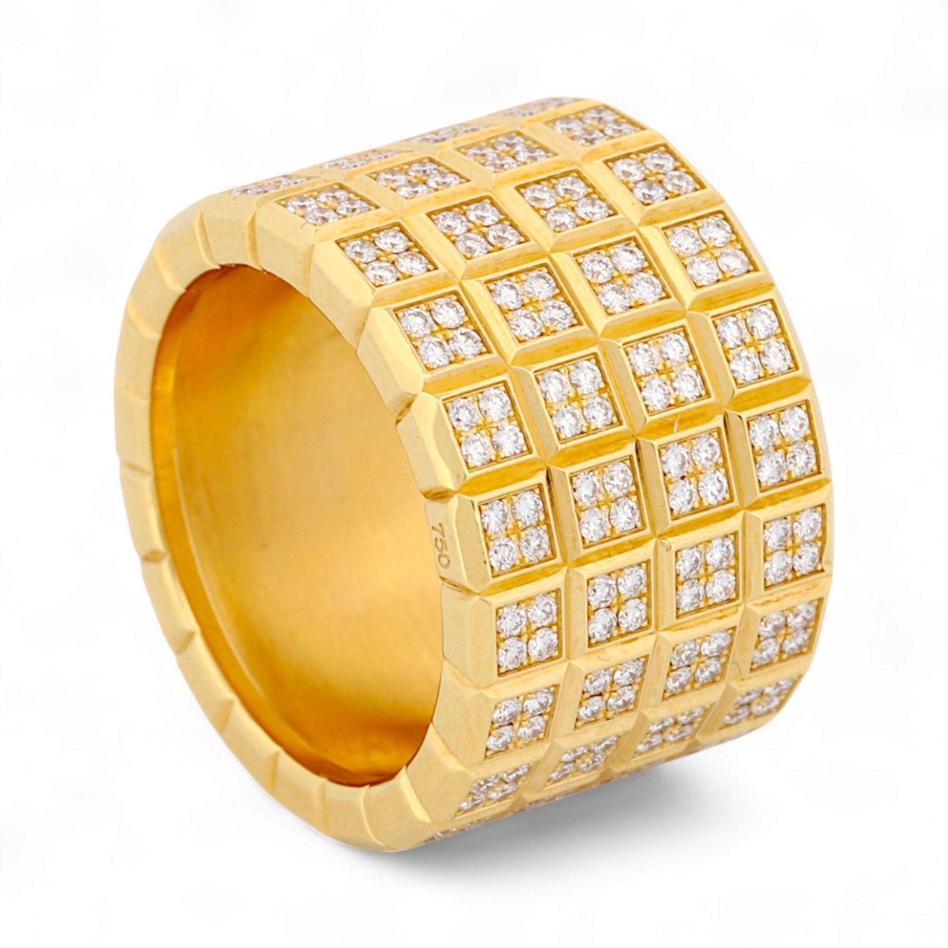 Rare Chopard Ice Cube 4-Row Pavé Diamond Ring in 18K Yellow Gold – Size 7.5