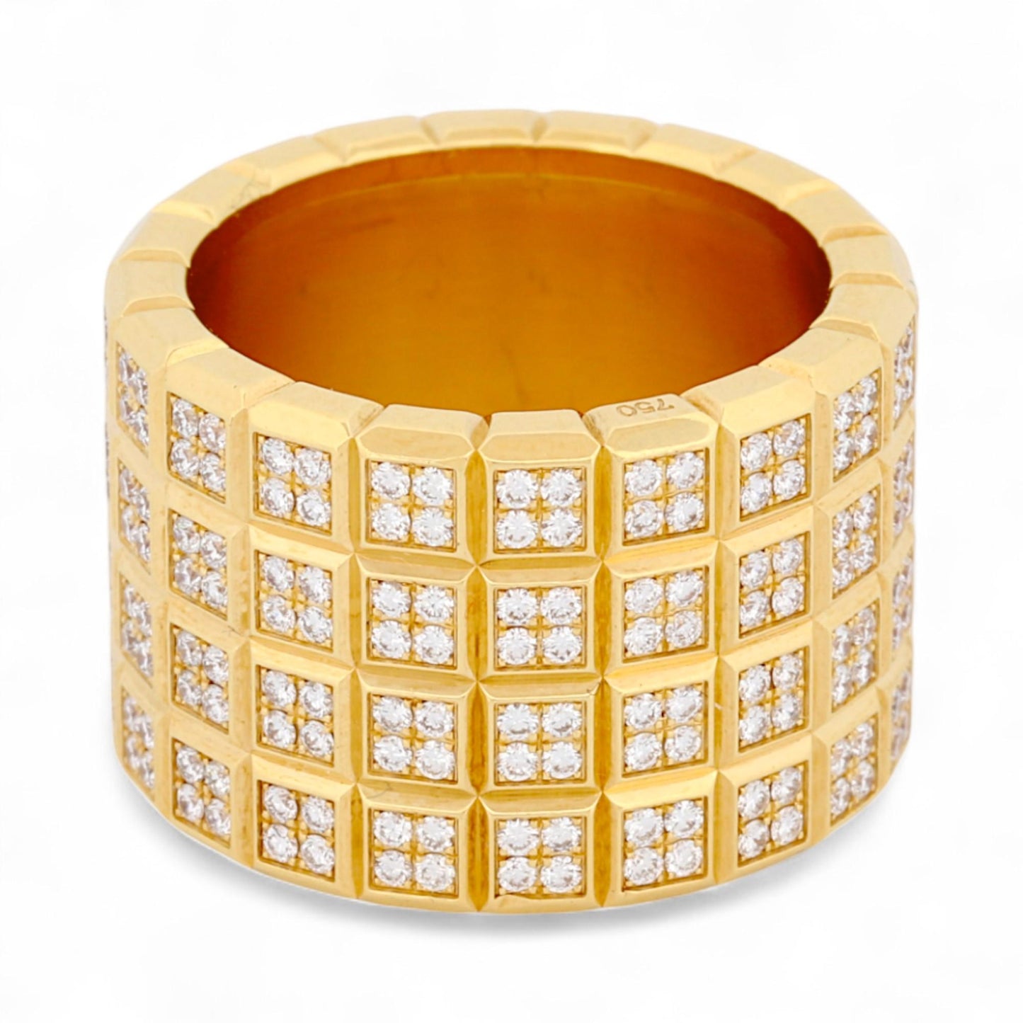 Rare Chopard Ice Cube 4-Row Pavé Diamond Ring in 18K Yellow Gold – Size 7.5