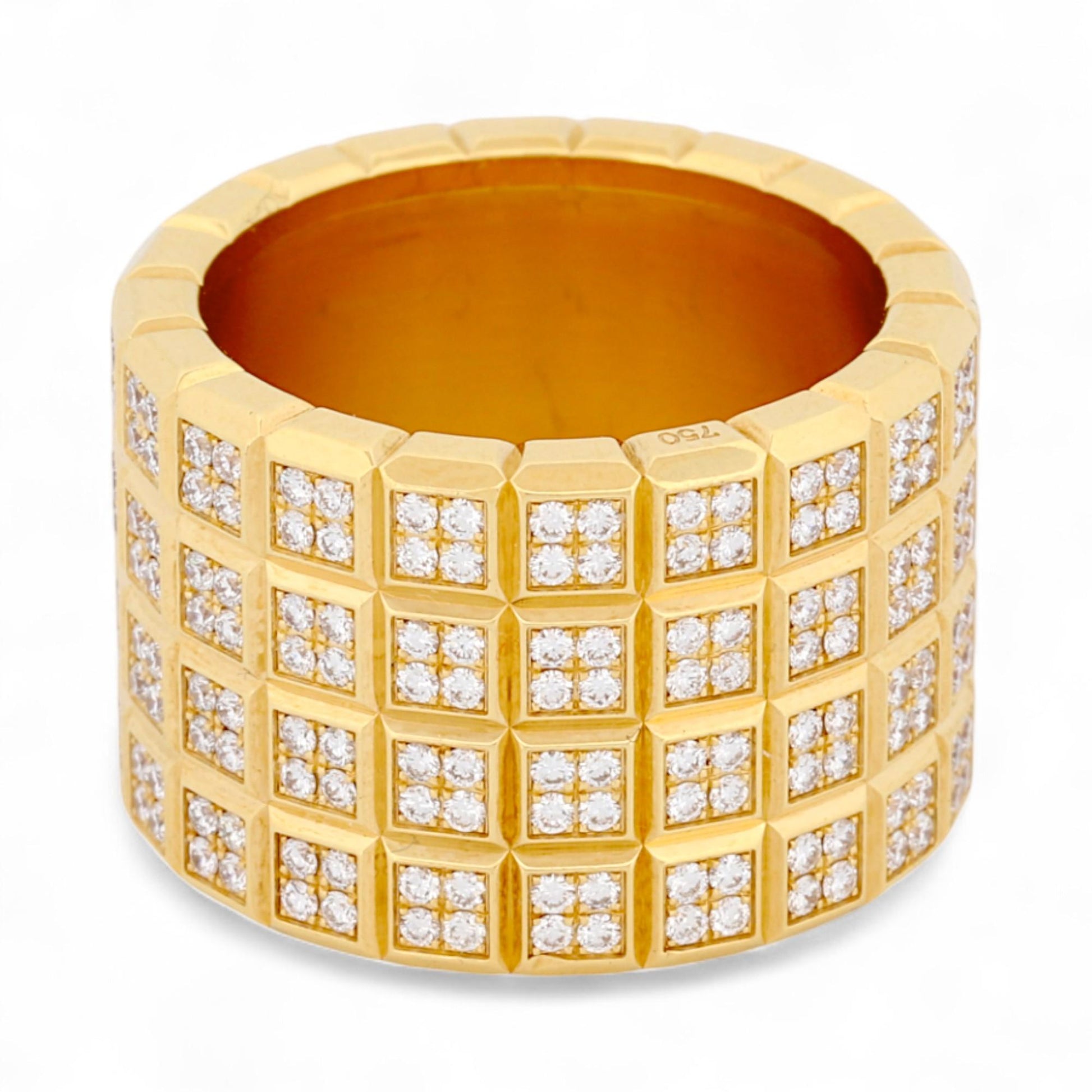 Rare Chopard Ice Cube 4-Row Pavé Diamond Ring in 18K Yellow Gold – Size 7.5