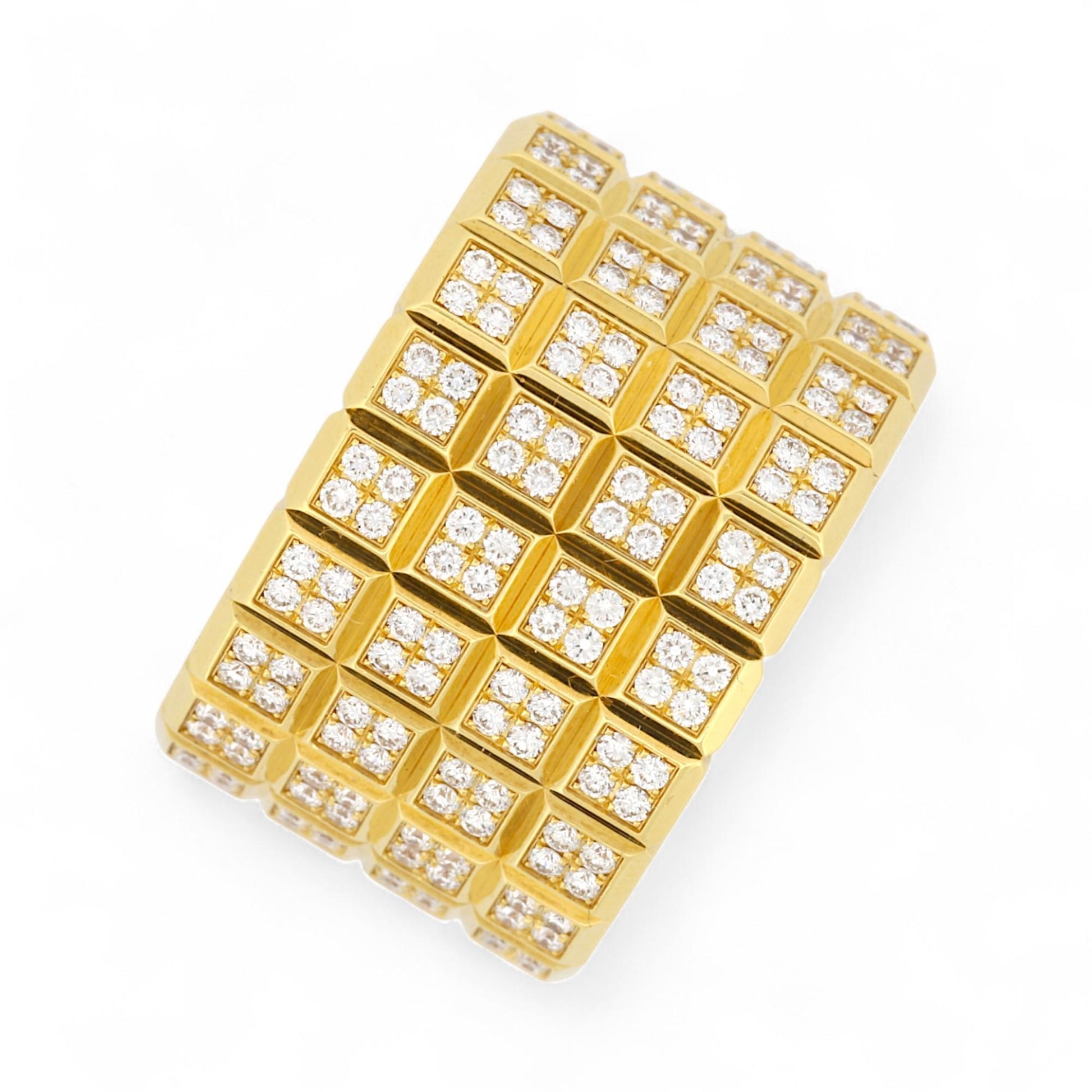 Rare Chopard Ice Cube 4-Row Pavé Diamond Ring in 18K Yellow Gold – Size 7.5