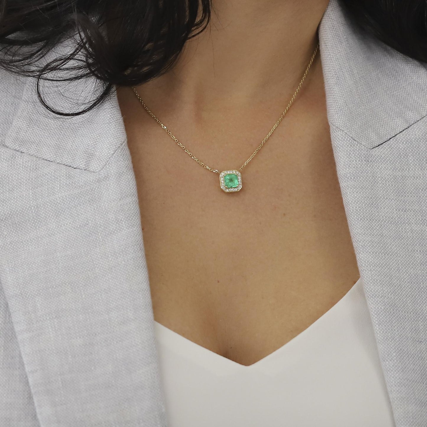 Jennifer Rivera 18K Gold Emerald & Diamond Cage Pendant Necklace 1.78 ct