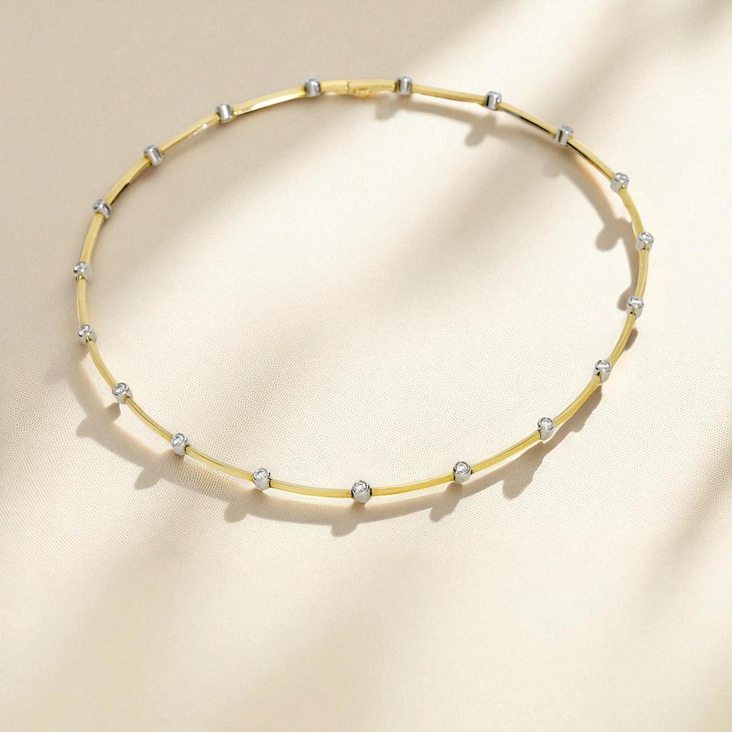 Tiffany & Co. 18K Gold & Platinum Diamond Bezel Collar Necklace 15.5 in