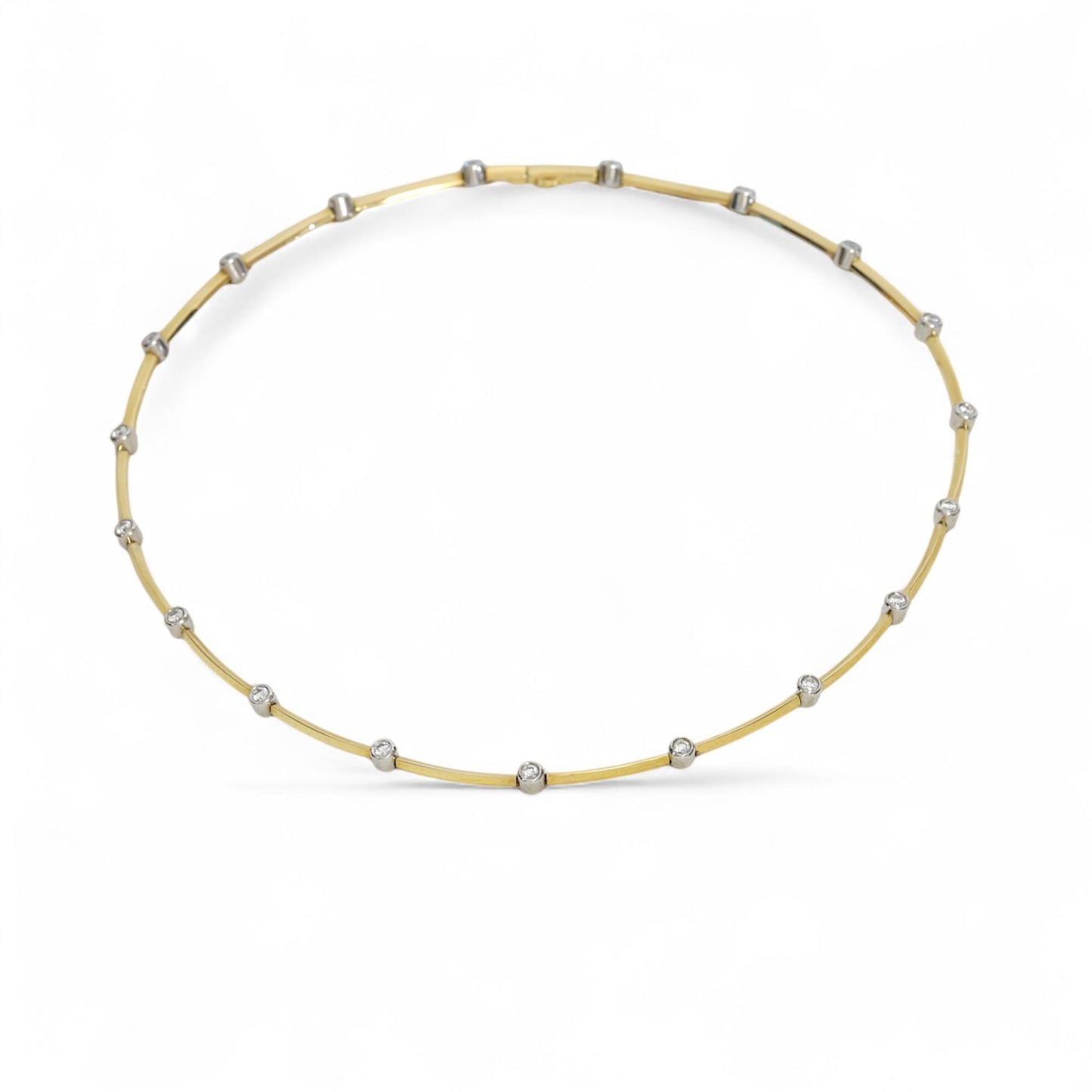 Tiffany & Co. 18K Gold & Platinum Diamond Bezel Collar Necklace 15.5 in