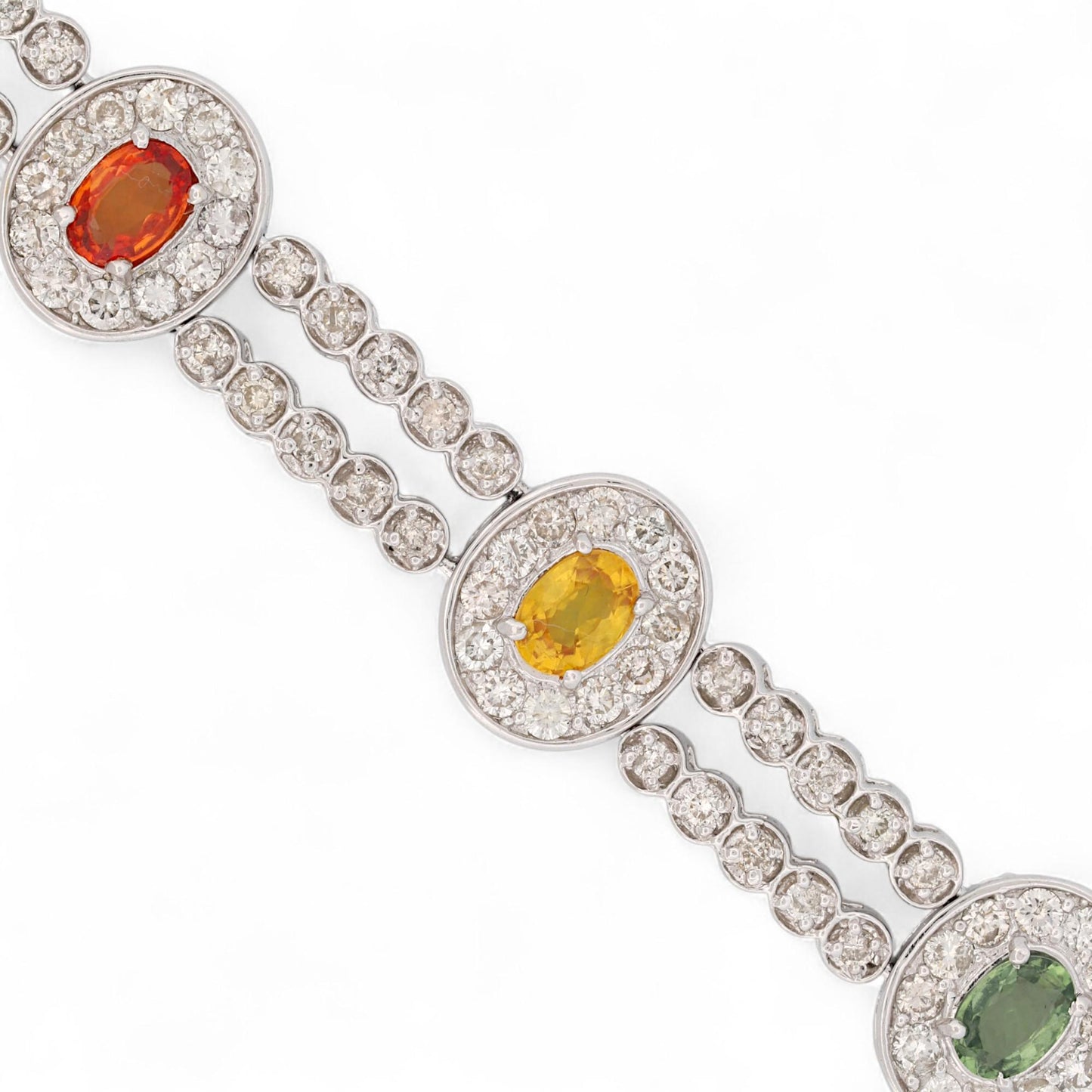 14K White Gold Multi-Color Sapphire & Diamond Pavé Link Bracelet 7.5 in