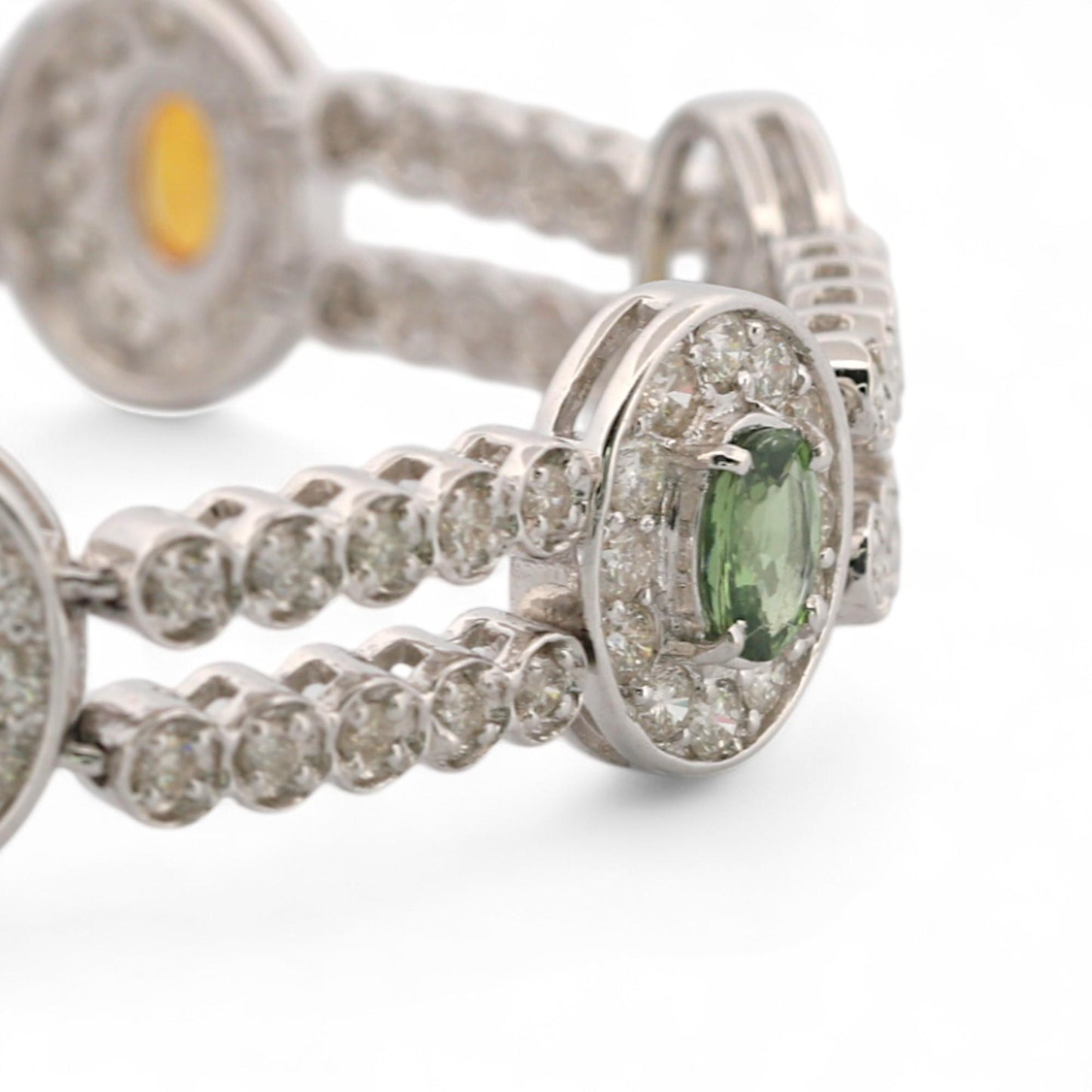 14K White Gold Multi-Color Sapphire & Diamond Pavé Link Bracelet 7.5 in