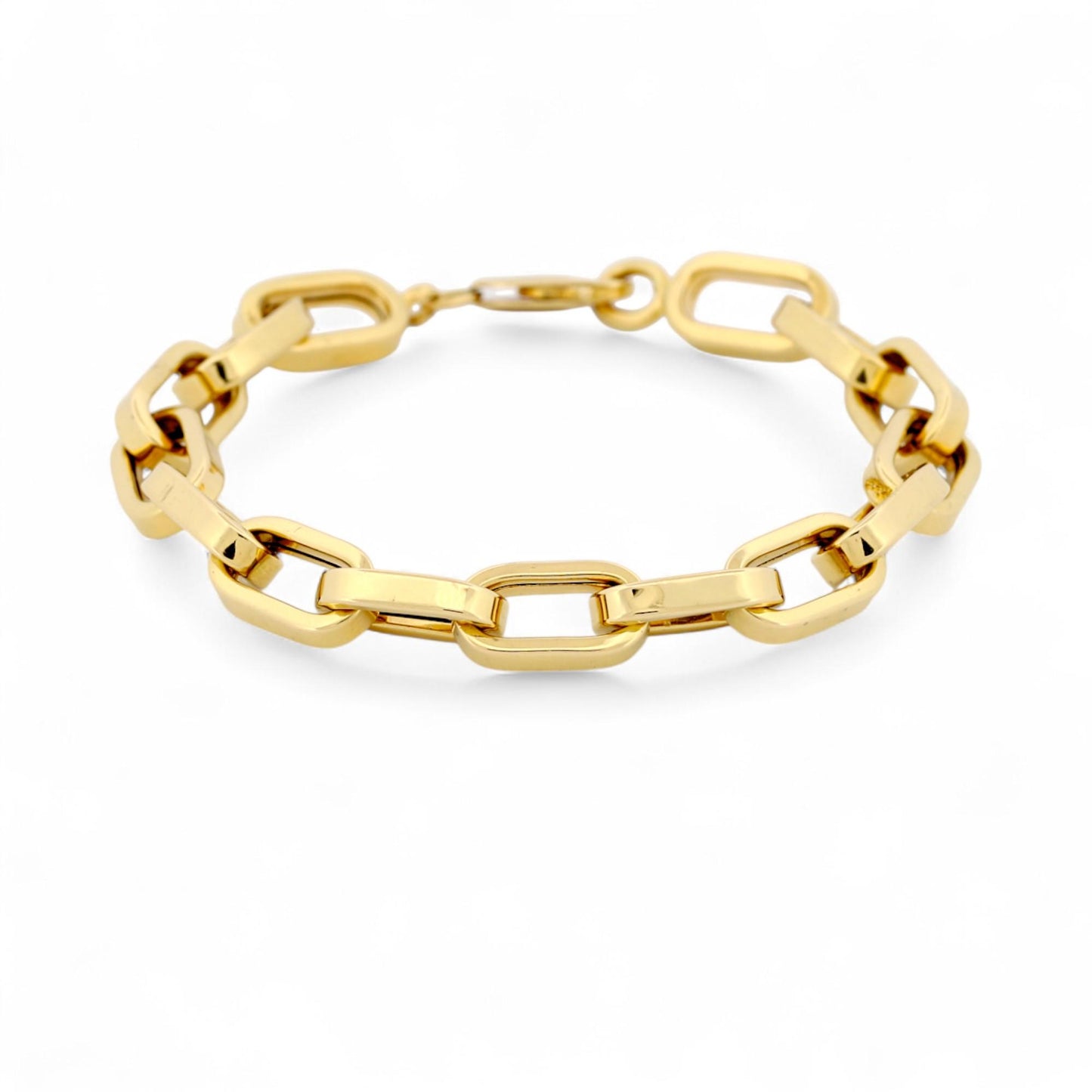 Modern 18K Yellow Gold Large Paperclip Link Chain Bracelet