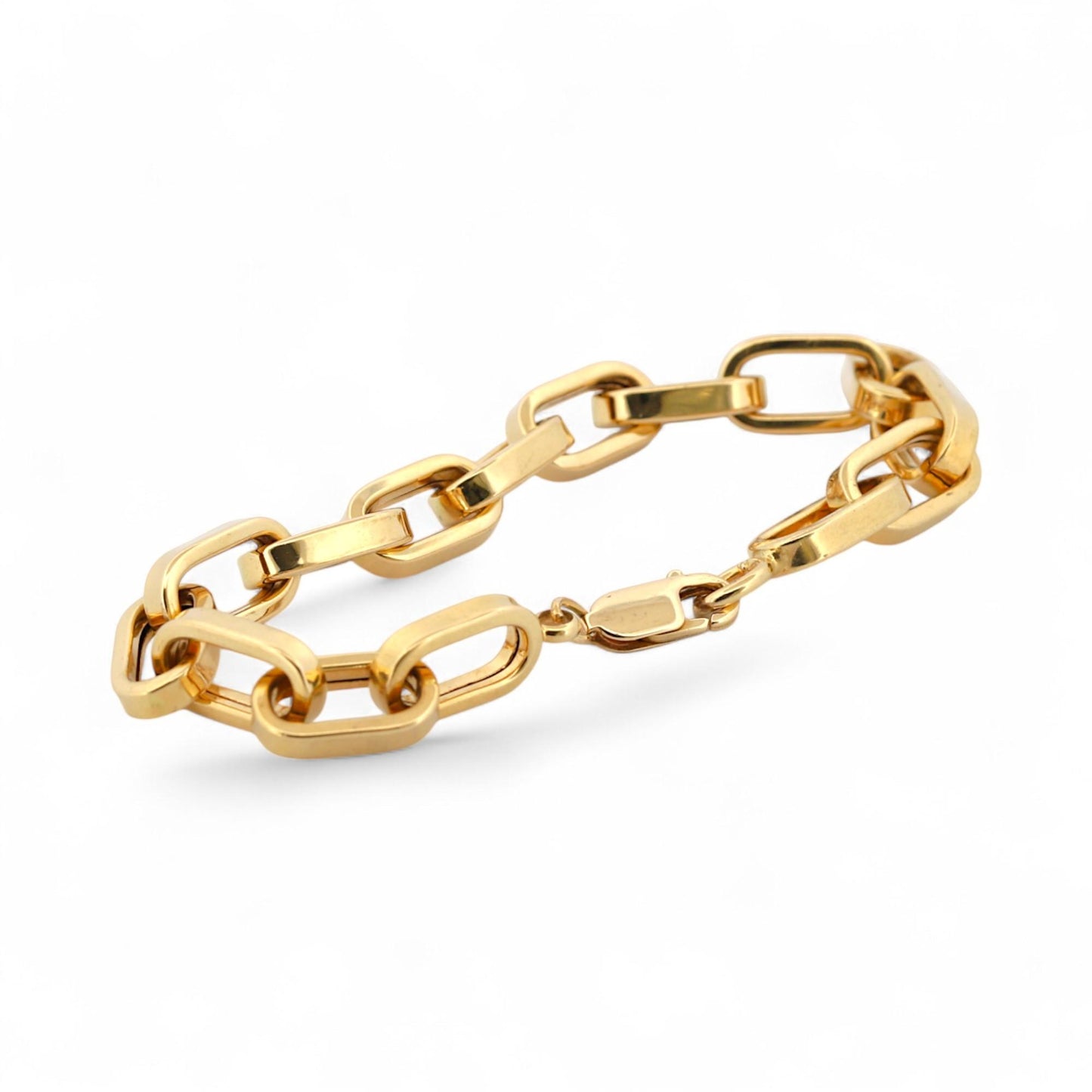 Modern 18K Yellow Gold Large Paperclip Link Chain Bracelet