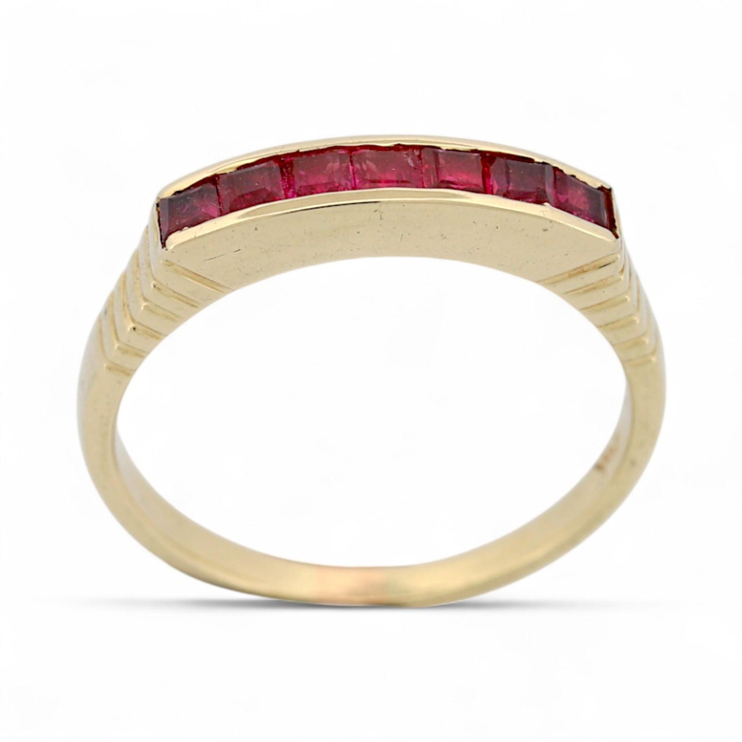 Retro 14K Yellow Gold Princess Ruby Channel Band Ring Size 6.25