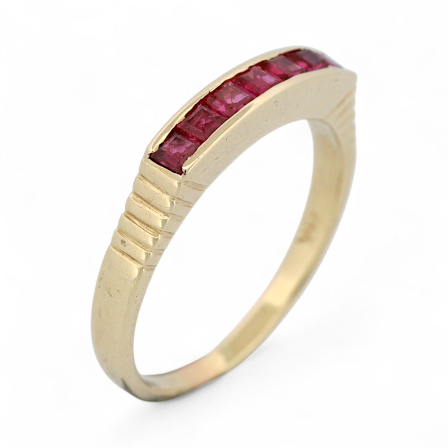 Retro 14K Yellow Gold Princess Ruby Channel Band Ring Size 6.25