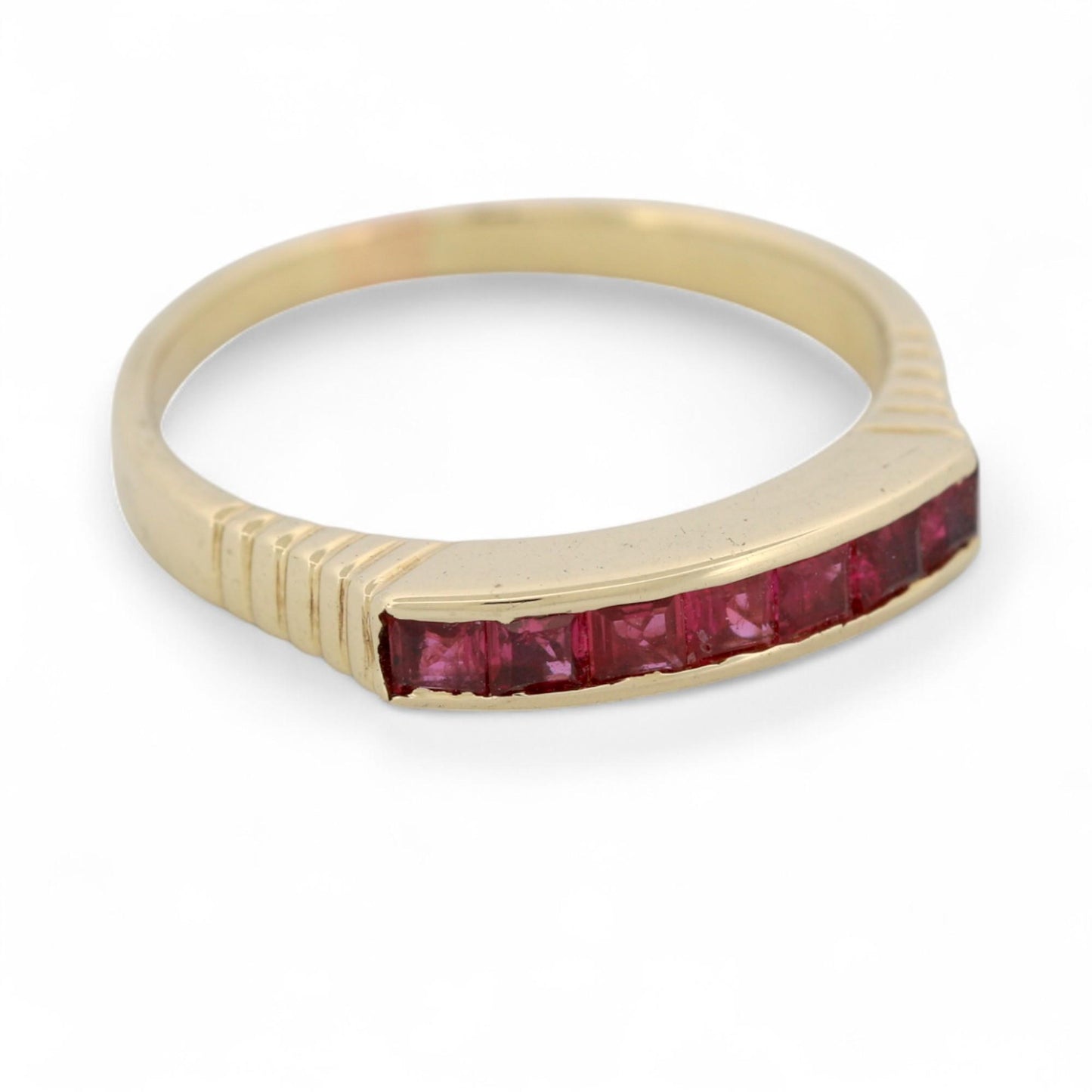 Retro 14K Yellow Gold Princess Ruby Channel Band Ring Size 6.25