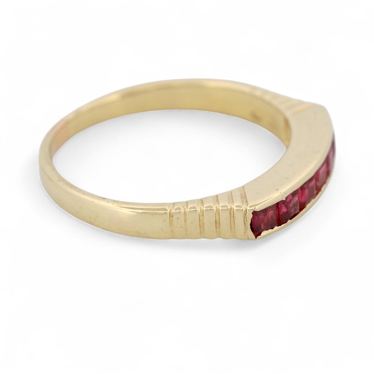 Retro 14K Yellow Gold Princess Ruby Channel Band Ring Size 6.25