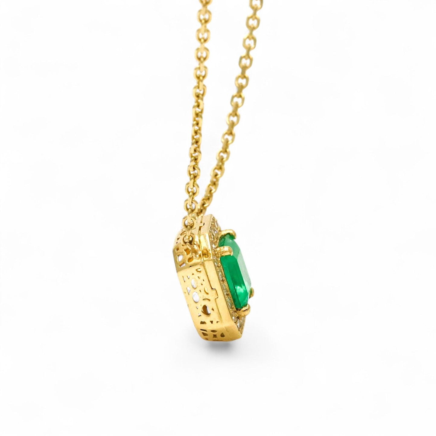 Jennifer Rivera 18K Gold Emerald & Diamond Cage Pendant Necklace 1.78 ct