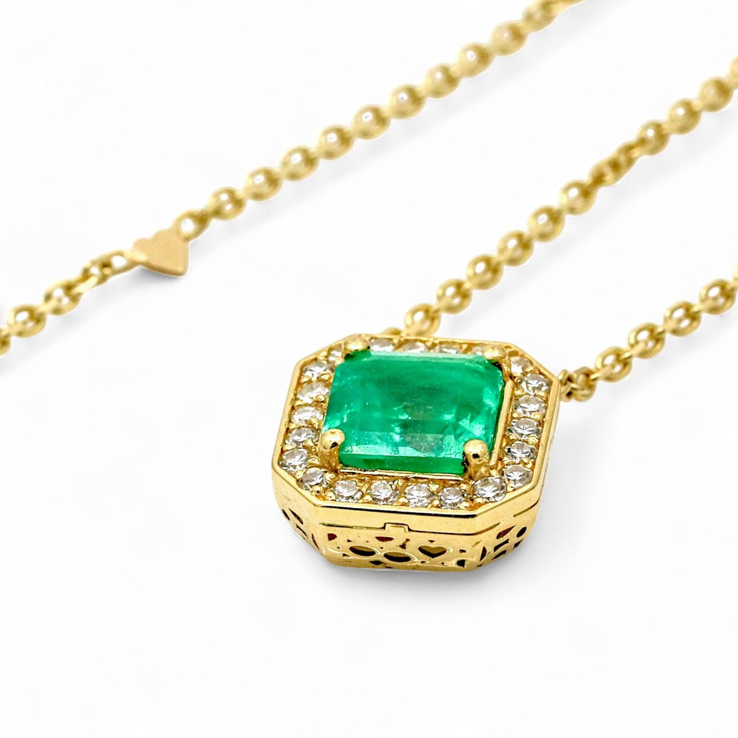 Jennifer Rivera 18K Gold Emerald & Diamond Cage Pendant Necklace 1.78 ct