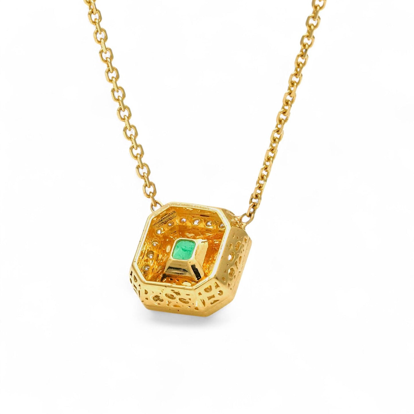 Jennifer Rivera 18K Gold Emerald & Diamond Cage Pendant Necklace 1.78 ct