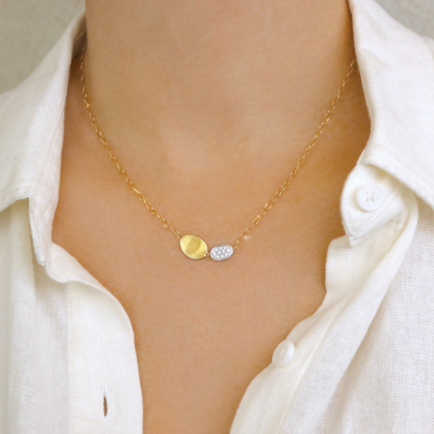 Marco Bicego Lunaria Necklace with Diamond Charm in 18K Gold