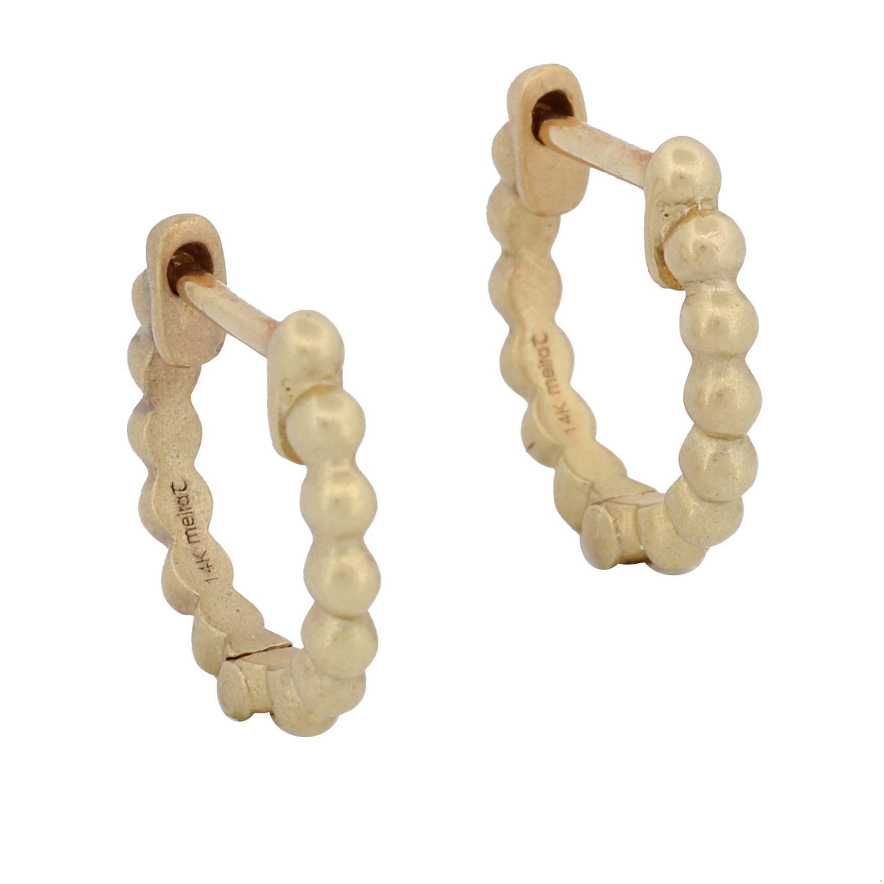 Meira T Beaded Huggie Hoop Earrings in 14k Yellow Gold
