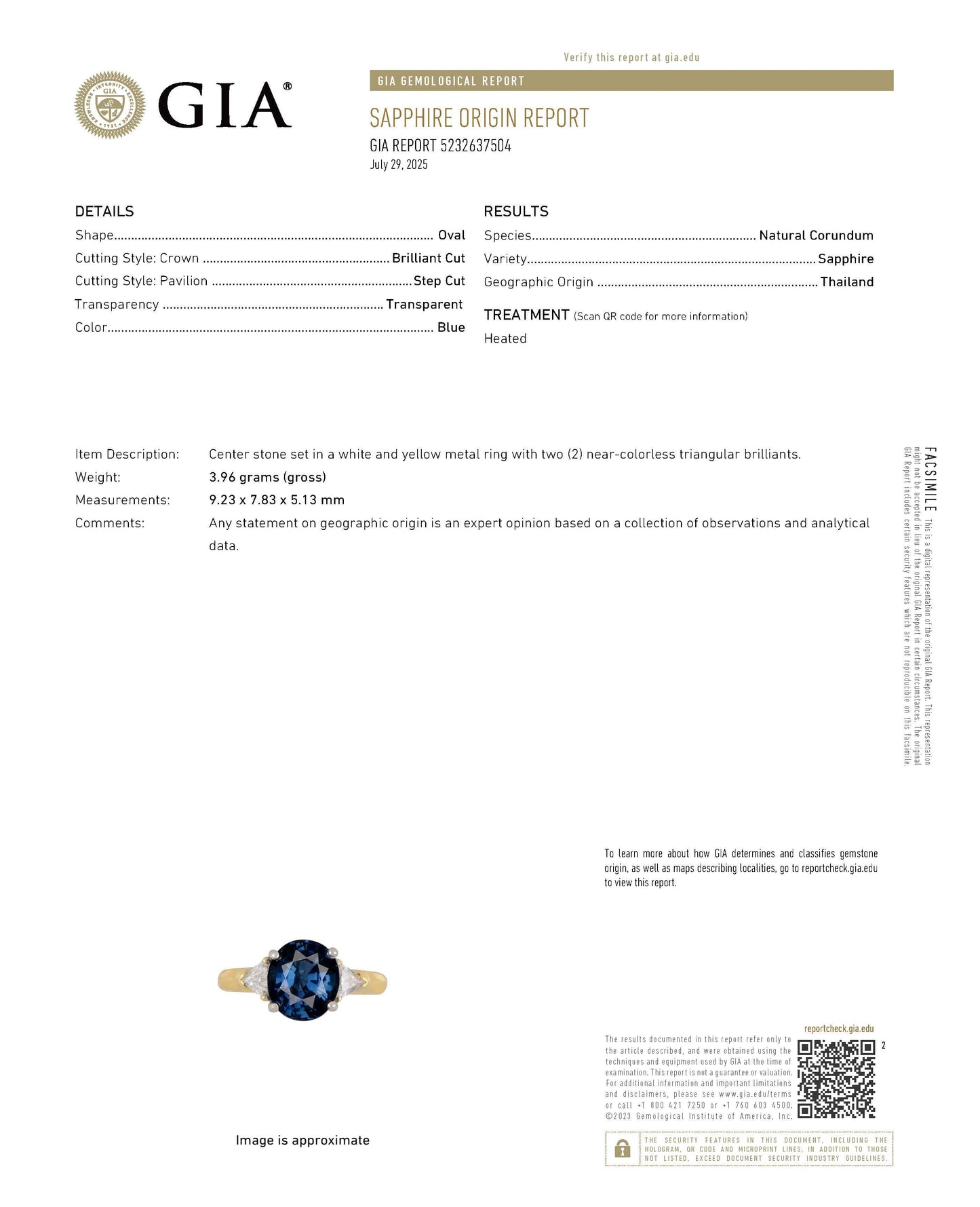 Thailand Natural Blue Sapphire & Diamond Ring in 18K Gold – GIA Certified Signed