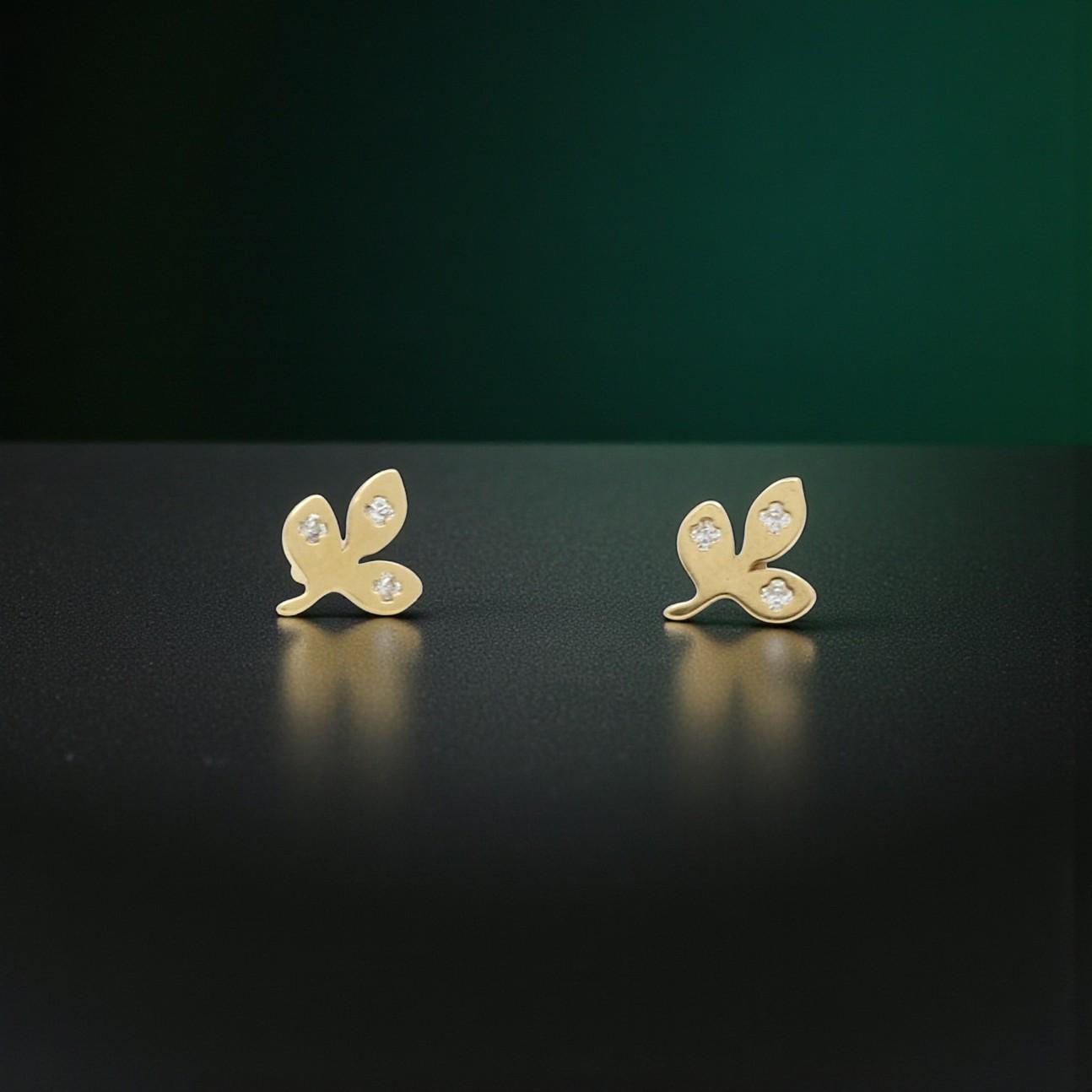 18K Solid Yellow Gold Olive Vine Screw-Back Earrings for Babies 7mm