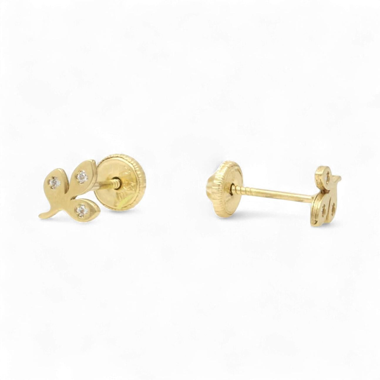 18K Solid Yellow Gold Olive Vine Screw-Back Earrings for Babies 7mm