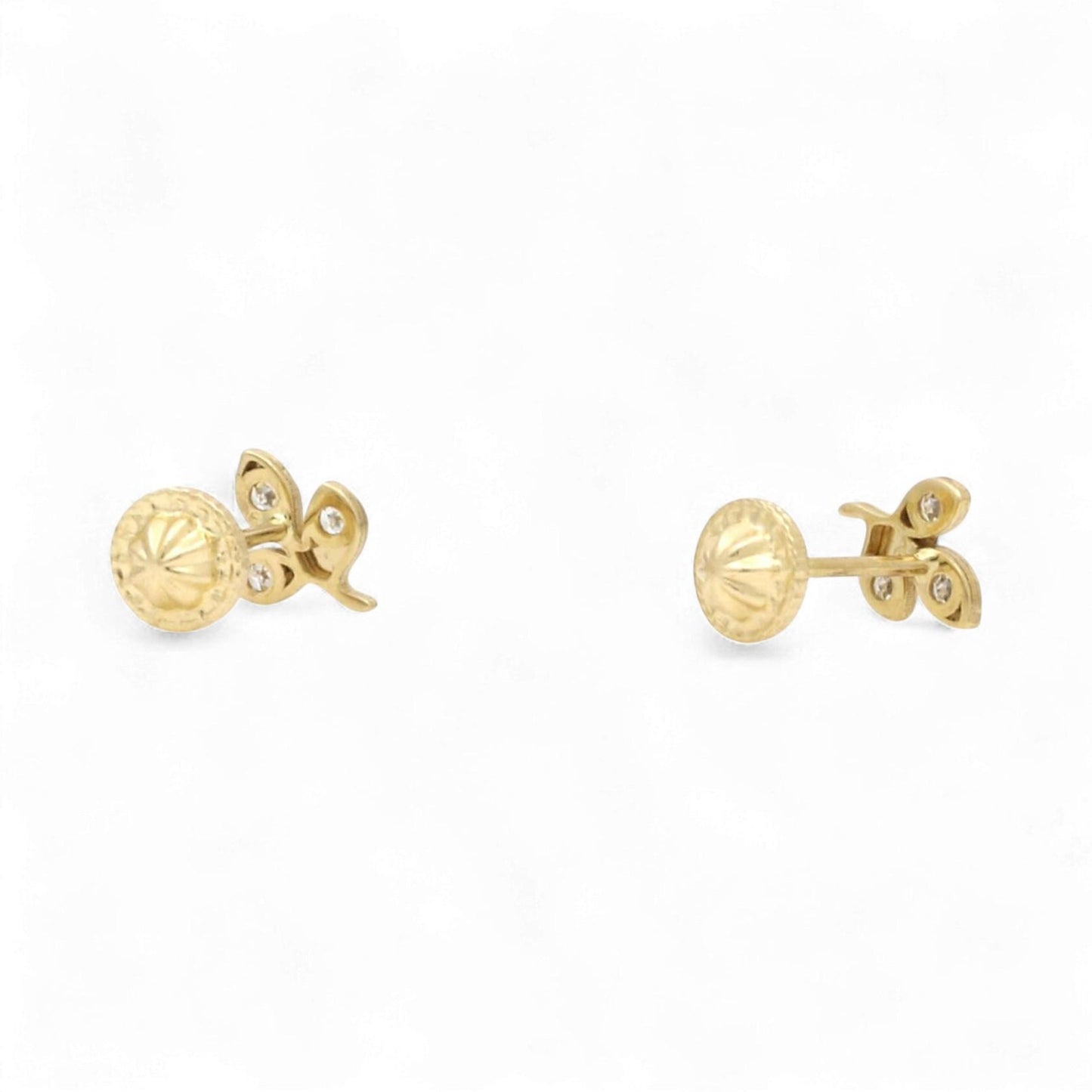18K Solid Yellow Gold Olive Vine Screw-Back Earrings for Babies 7mm