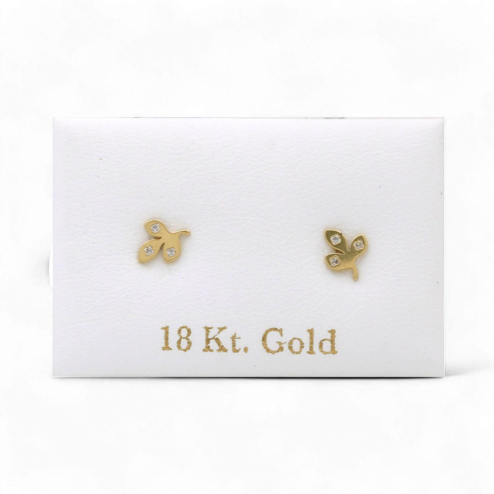 18K Solid Yellow Gold Olive Vine Screw-Back Earrings for Babies 7mm