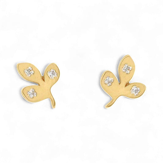 18K Solid Yellow Gold Olive Vine Screw-Back Earrings for Babies 7mm