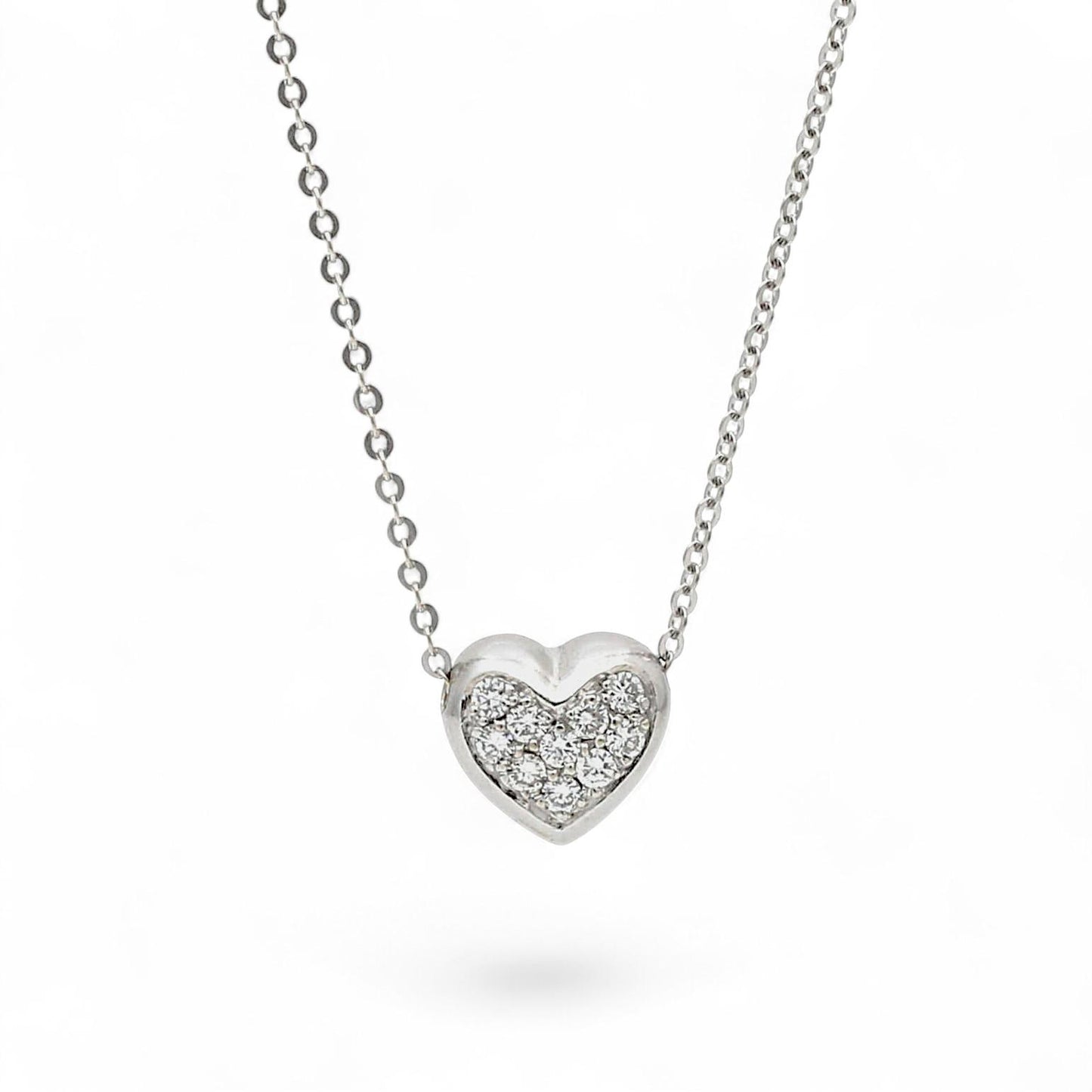 14k White Gold Puff Heart Diamond Pendant Necklace 0.30ct 16" Italian