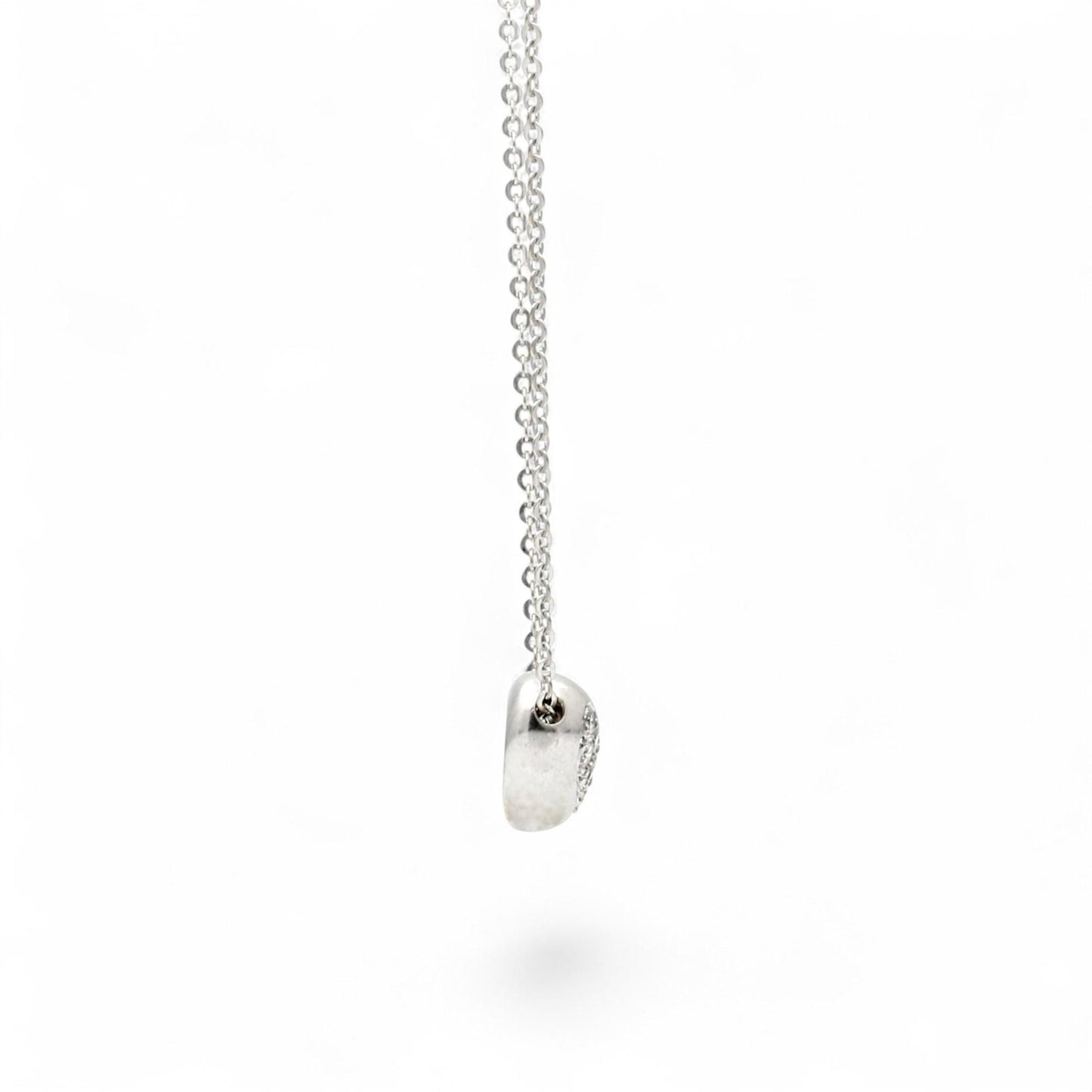 14k White Gold Puff Heart Diamond Pendant Necklace 0.30ct 16" Italian