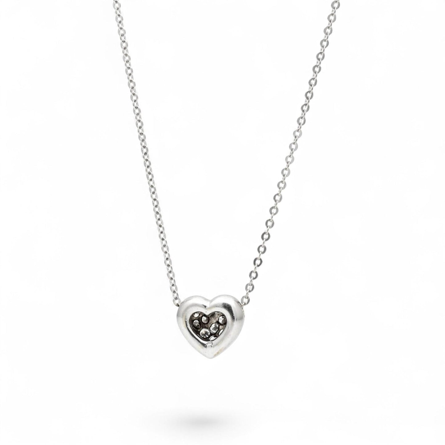 14k White Gold Puff Heart Diamond Pendant Necklace 0.30ct 16" Italian