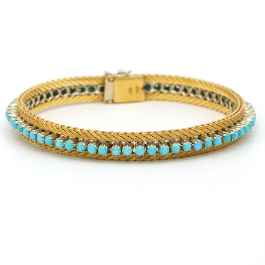 Women's Vintage Turquoise Textured Snake Chain Bracelet in 18k Yellow Gold