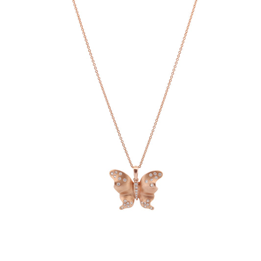 18k Rose Gold Diamond Butterfly Pendant Necklace