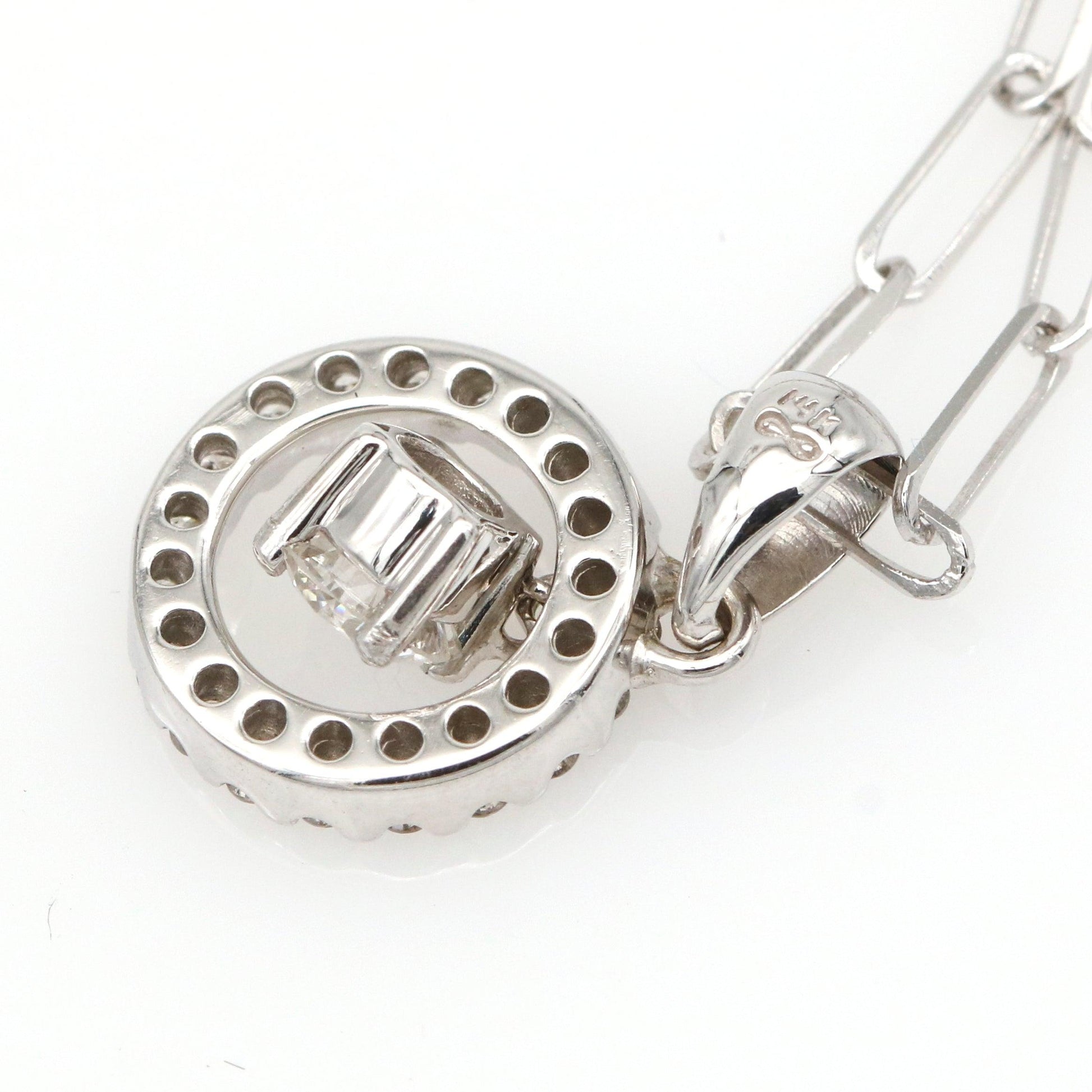 Diamond Round Dangling Pendant on Paperclip Chain in 14k White Gold 0.75 cttw - 31 Jewels Inc.