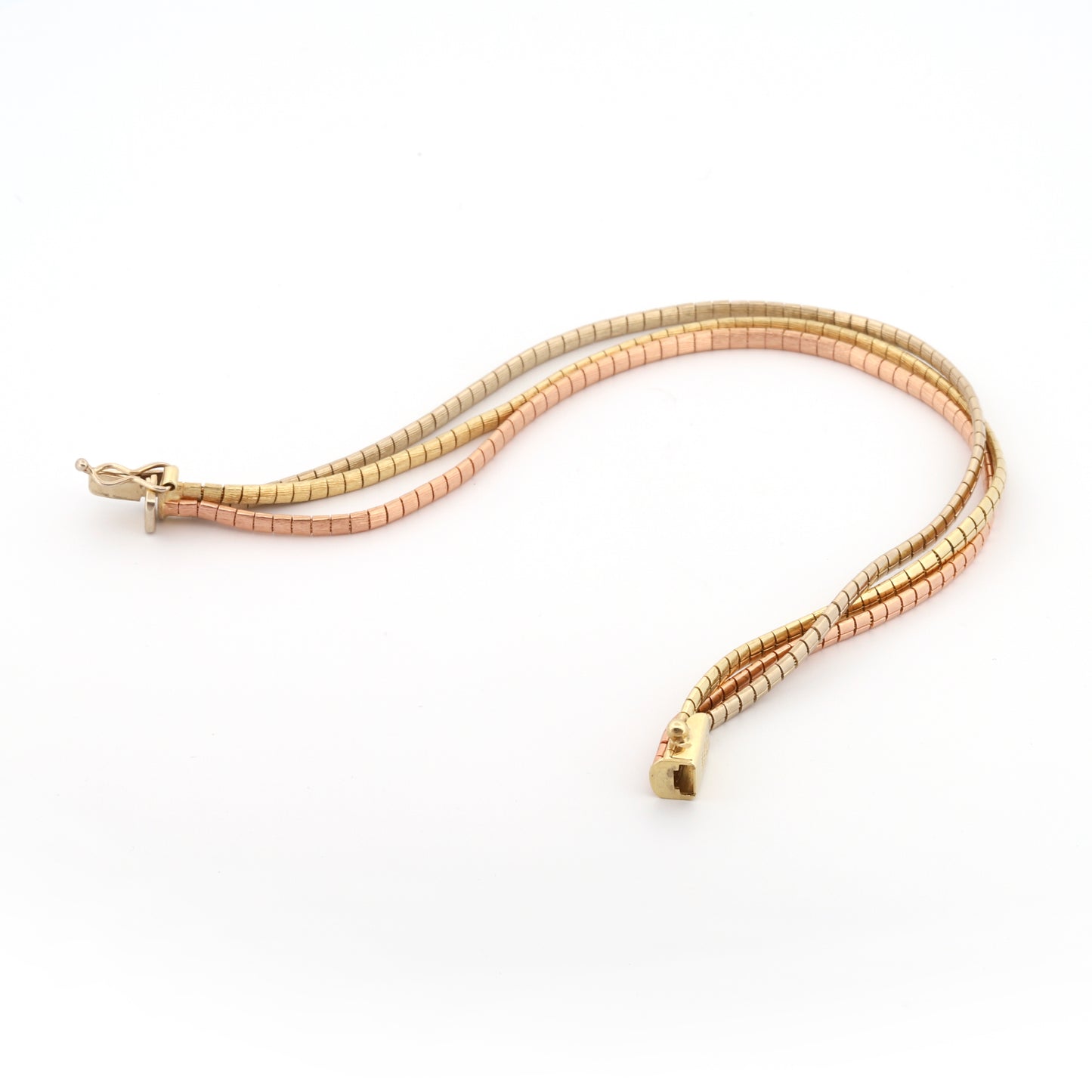 Pulsera vintage de textura de múltiples hilos de oro tricolor de 14k