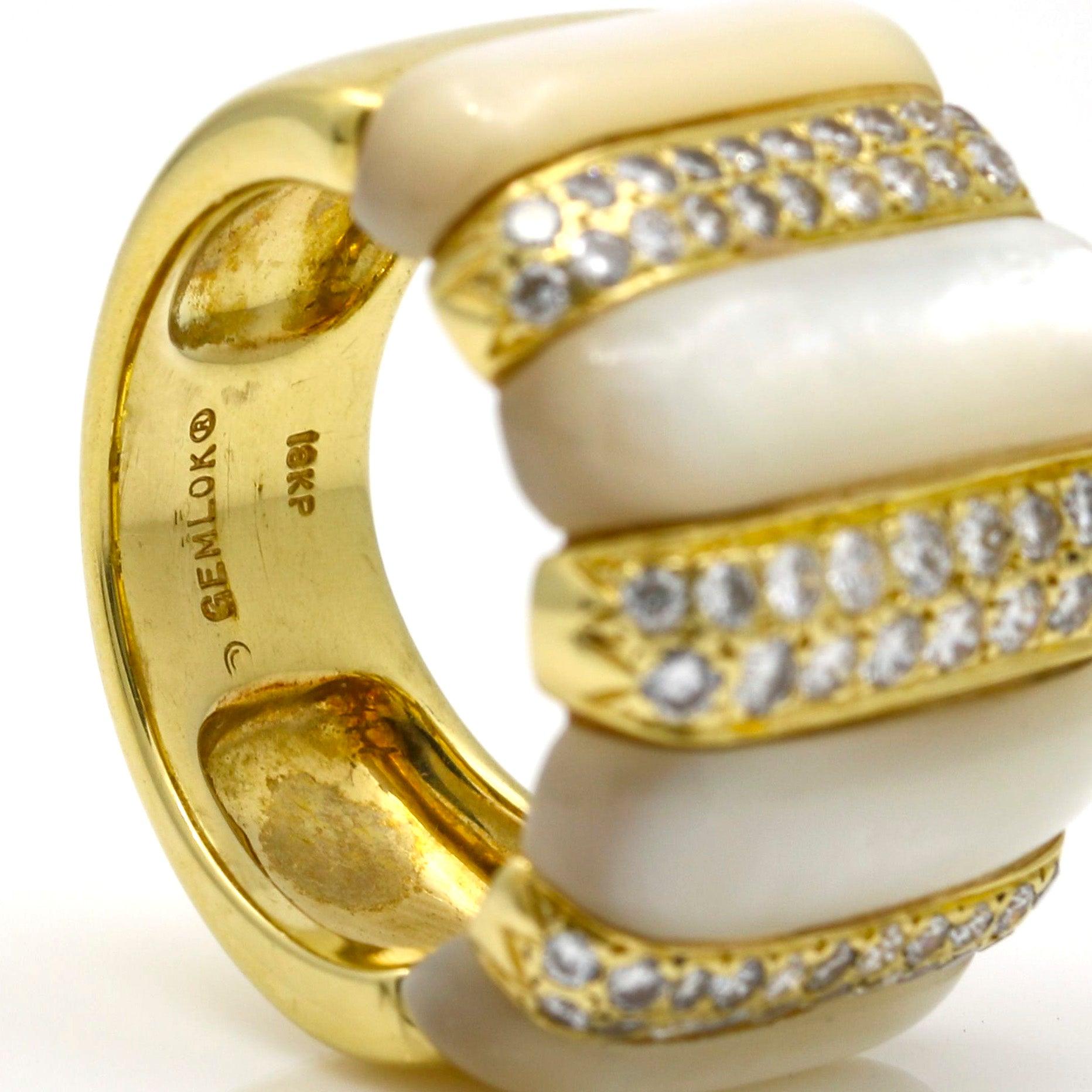 Gemlok Mother of Pearl and Diamond Statement Ring in 18k Yellow Gold - 31 Jewels Inc.
