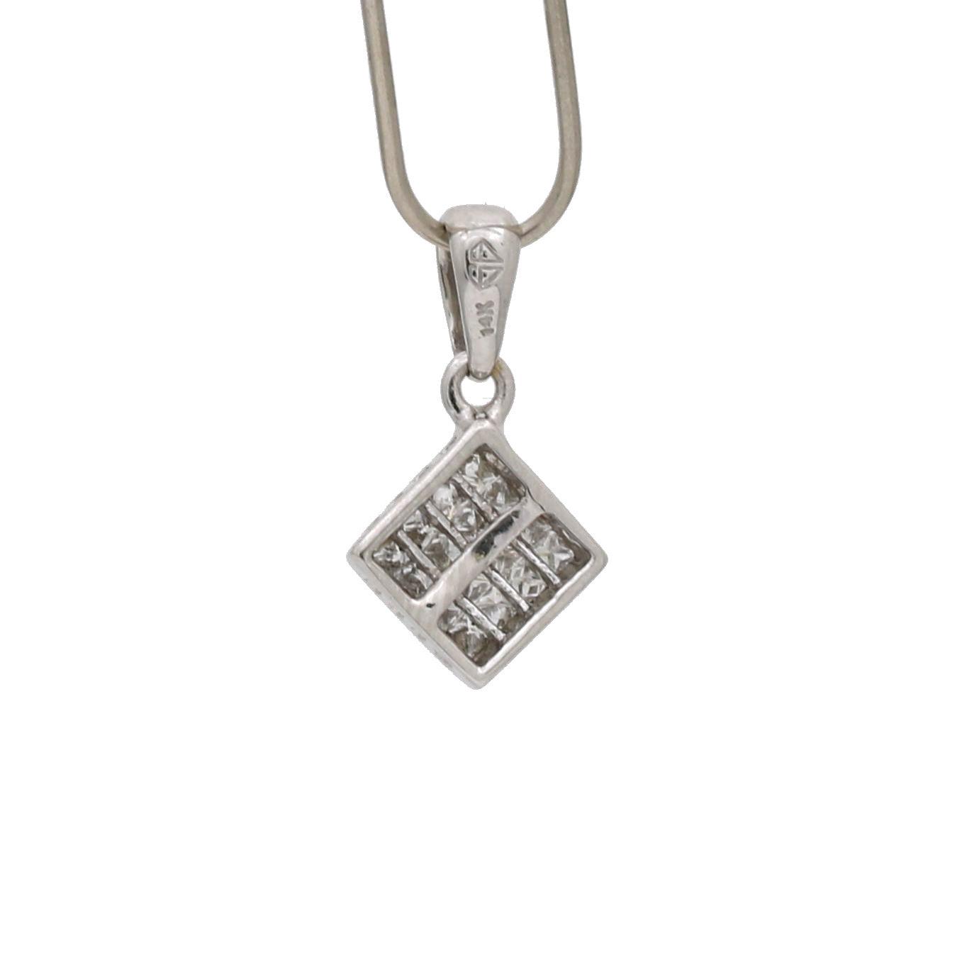 Invisible Set Tiny Diamond Charm Pendant in 14k White Gold - 31 Jewels Inc.