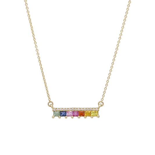 Meira T Diamond Rainbow Sapphire Bar Necklace in 14k Rose Gold - 31 Jewels Inc.