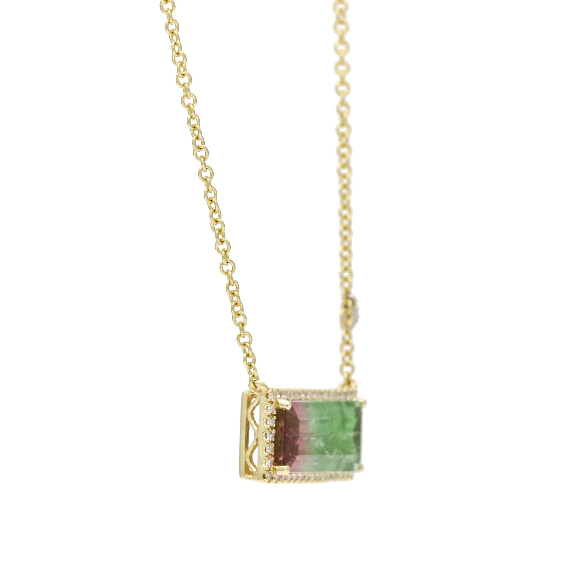 Meira T Watermelon Tourmaline Diamond Necklace in 14k Yellow Gold - 31 Jewels Inc.