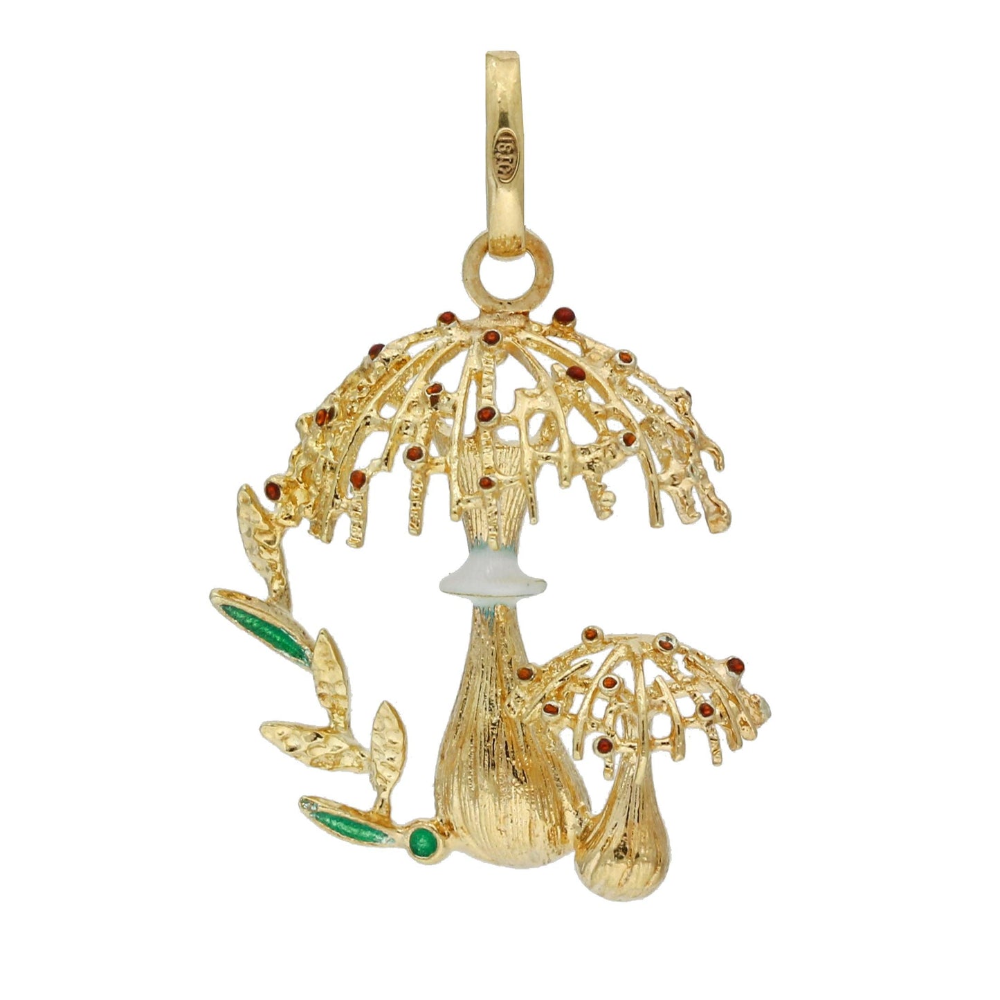 Mushrooms Pendant with Enamel in 14k Yellow Gold Signed - 31 Jewels Inc.