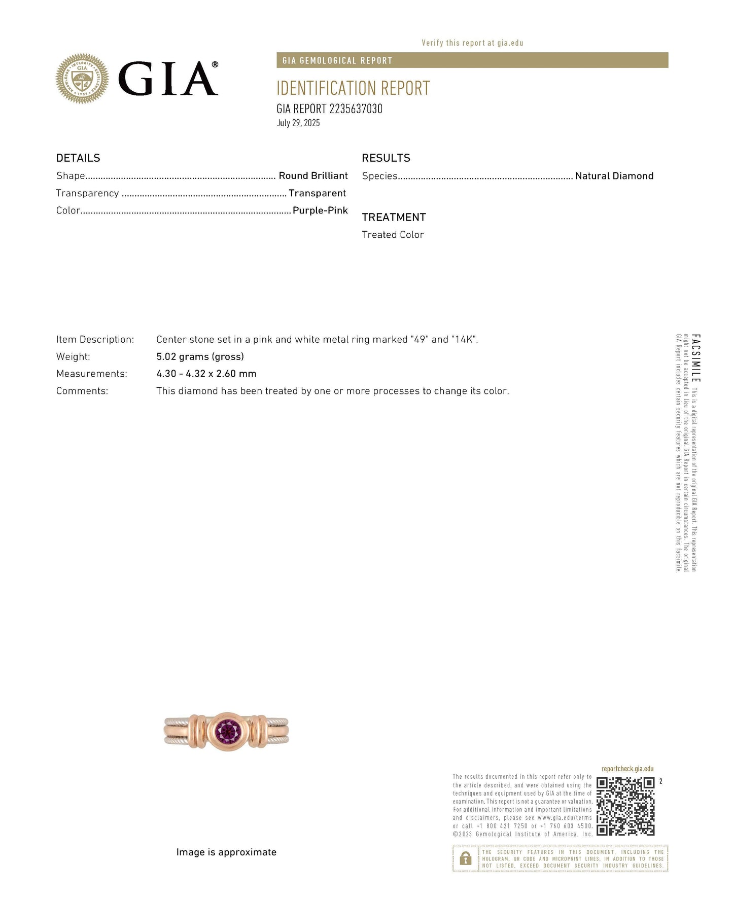 GIA-Certified Fancy Purple-Pink Diamond Ring in 14K Two-Tone Gold