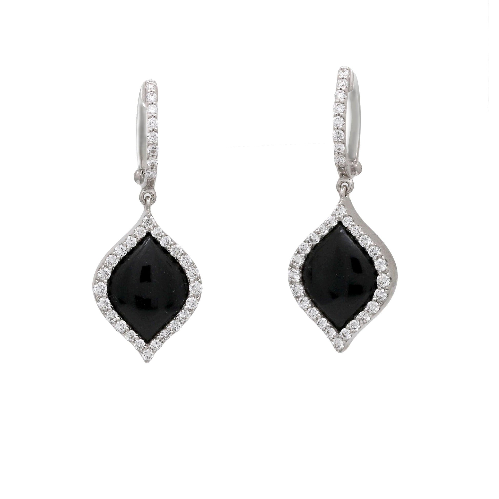 Roberto Coin Black Jade Diamond Dangle Drop Earrings in 18k White Gold - 31 Jewels Inc.
