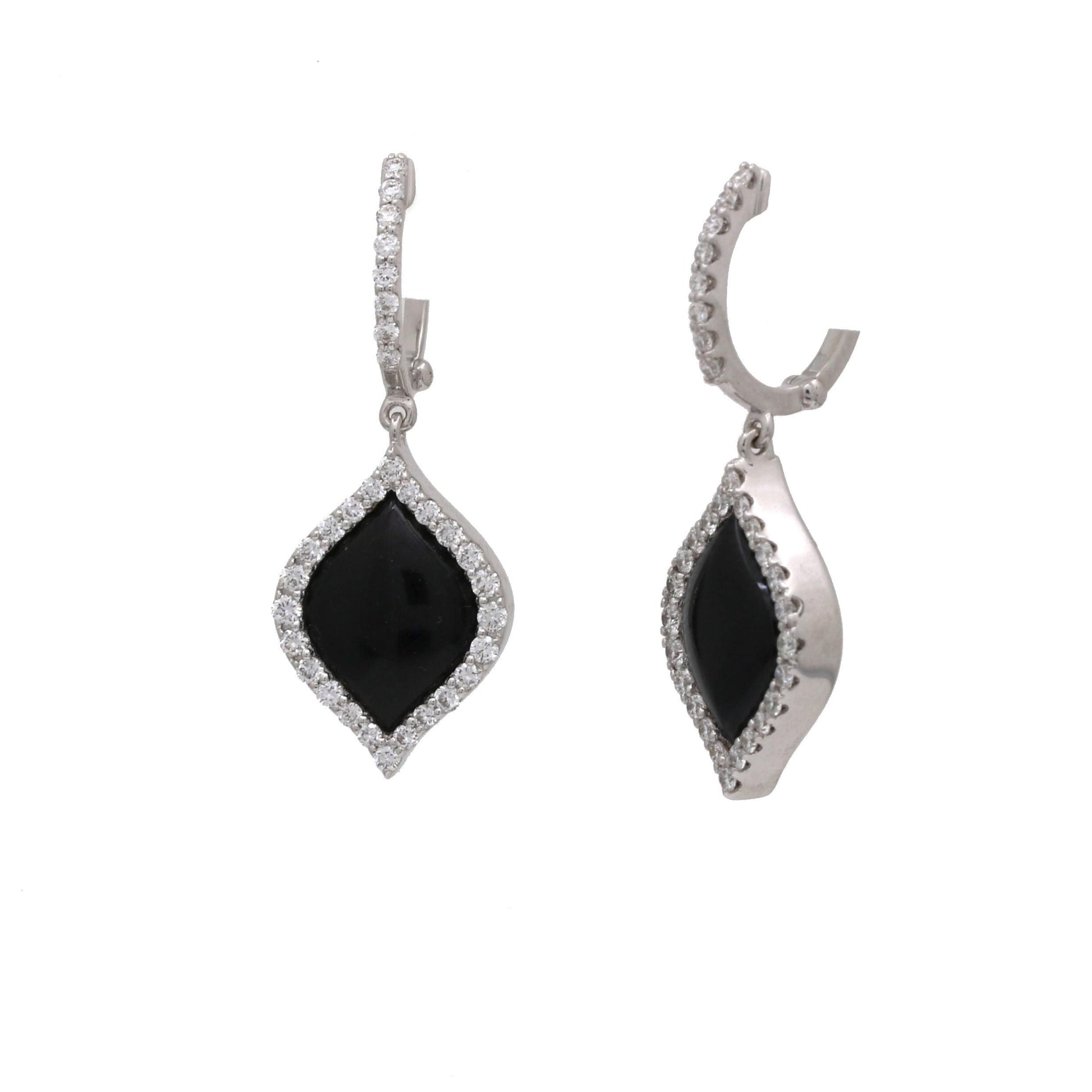 Roberto Coin Black Jade Diamond Dangle Drop Earrings in 18k White Gold - 31 Jewels Inc.