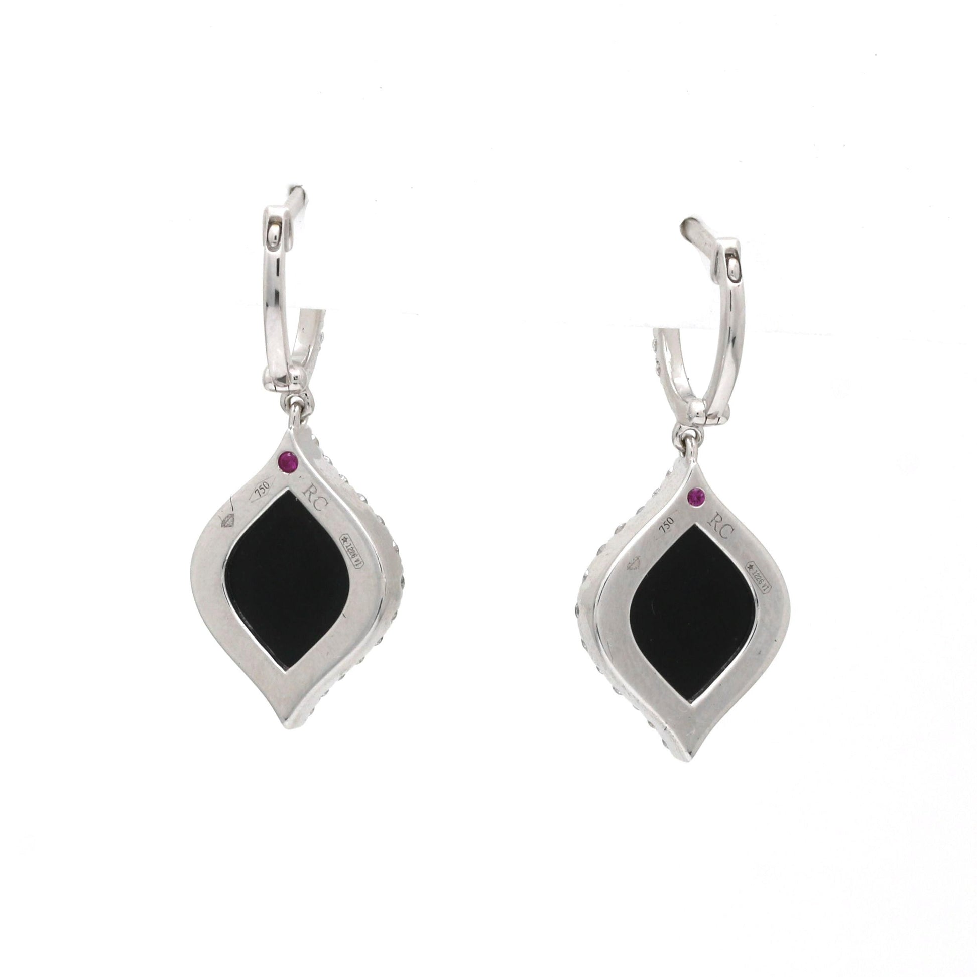 Roberto Coin Black Jade Diamond Dangle Drop Earrings in 18k White Gold - 31 Jewels Inc.
