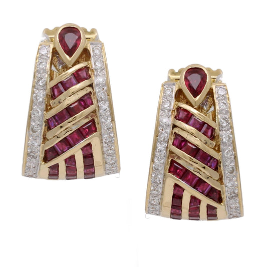 Ruby and Diamond Hoop Earrings 18k Yellow Gold 1.75 cttw - 31 Jewels Inc.