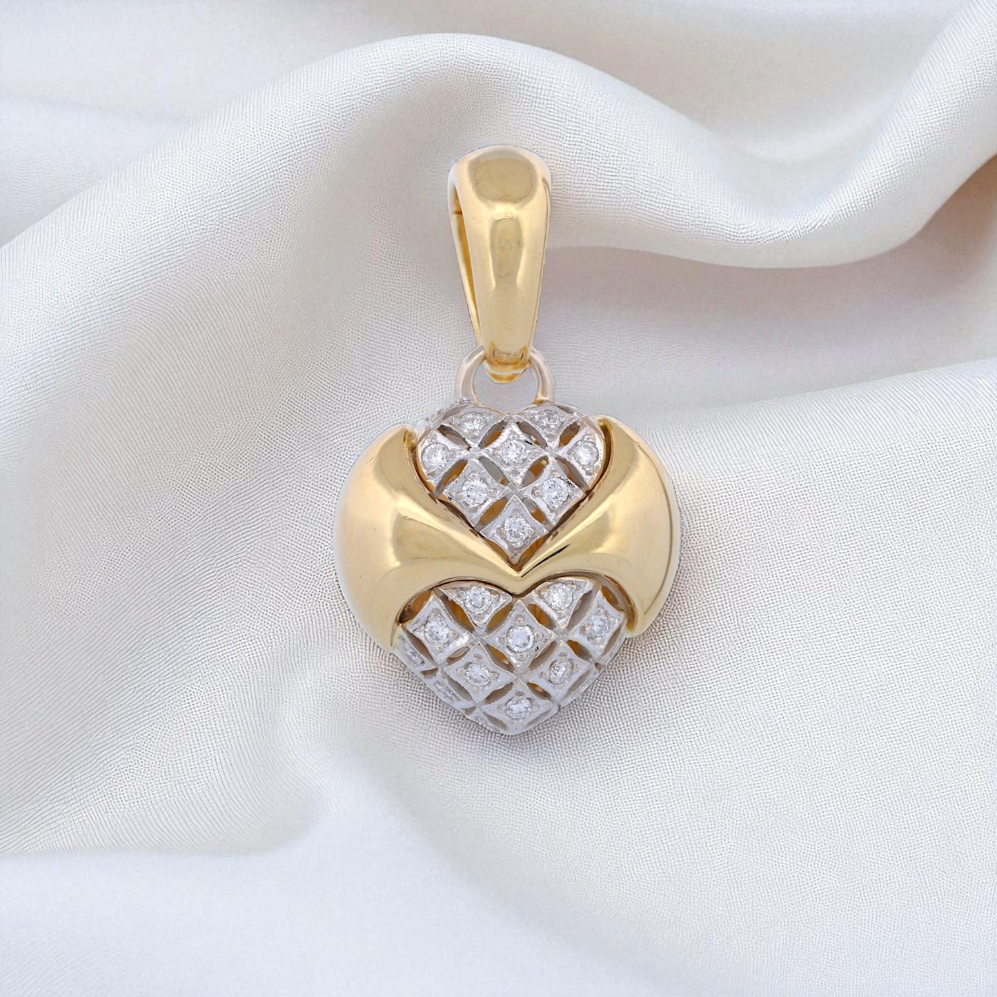 Chimento 18k Yellow and White Gold Diamond Puffy Heart Pendant