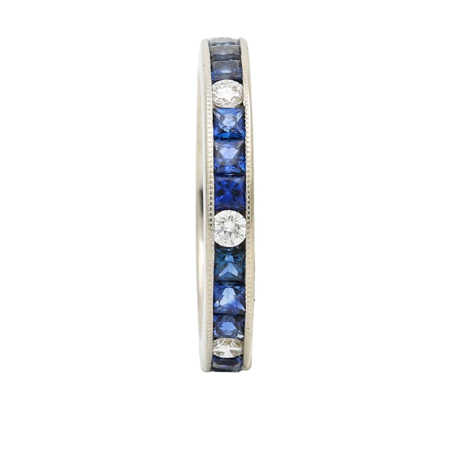 Women's Blue Sapphire Diamond Channel Set Anniversary Band 18k White Gold Ring - 31 Jewels Inc.