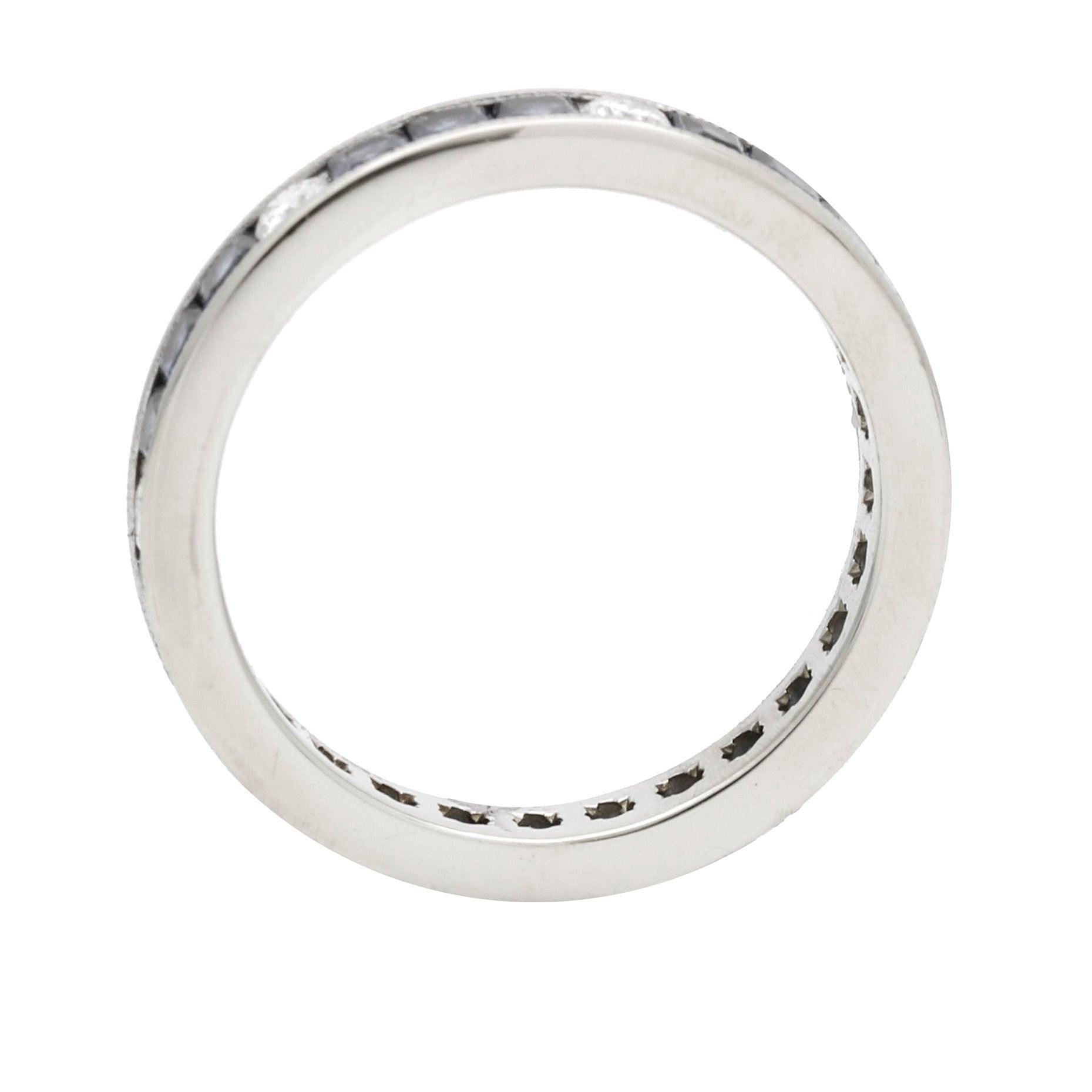 Women's Blue Sapphire Diamond Channel Set Anniversary Band 18k White Gold Ring - 31 Jewels Inc.